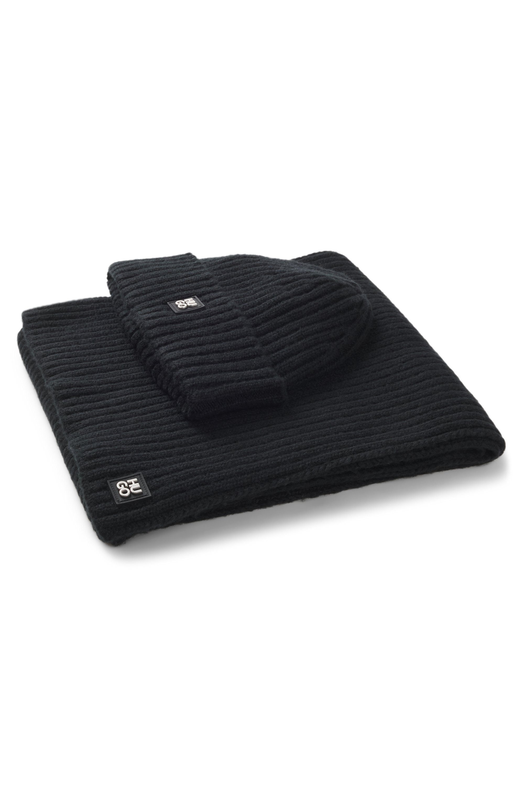 HUGO Schal Zasgo Set, (Set, 2-St), und Mütze mit Schurwolle, Geschenkset, unisex