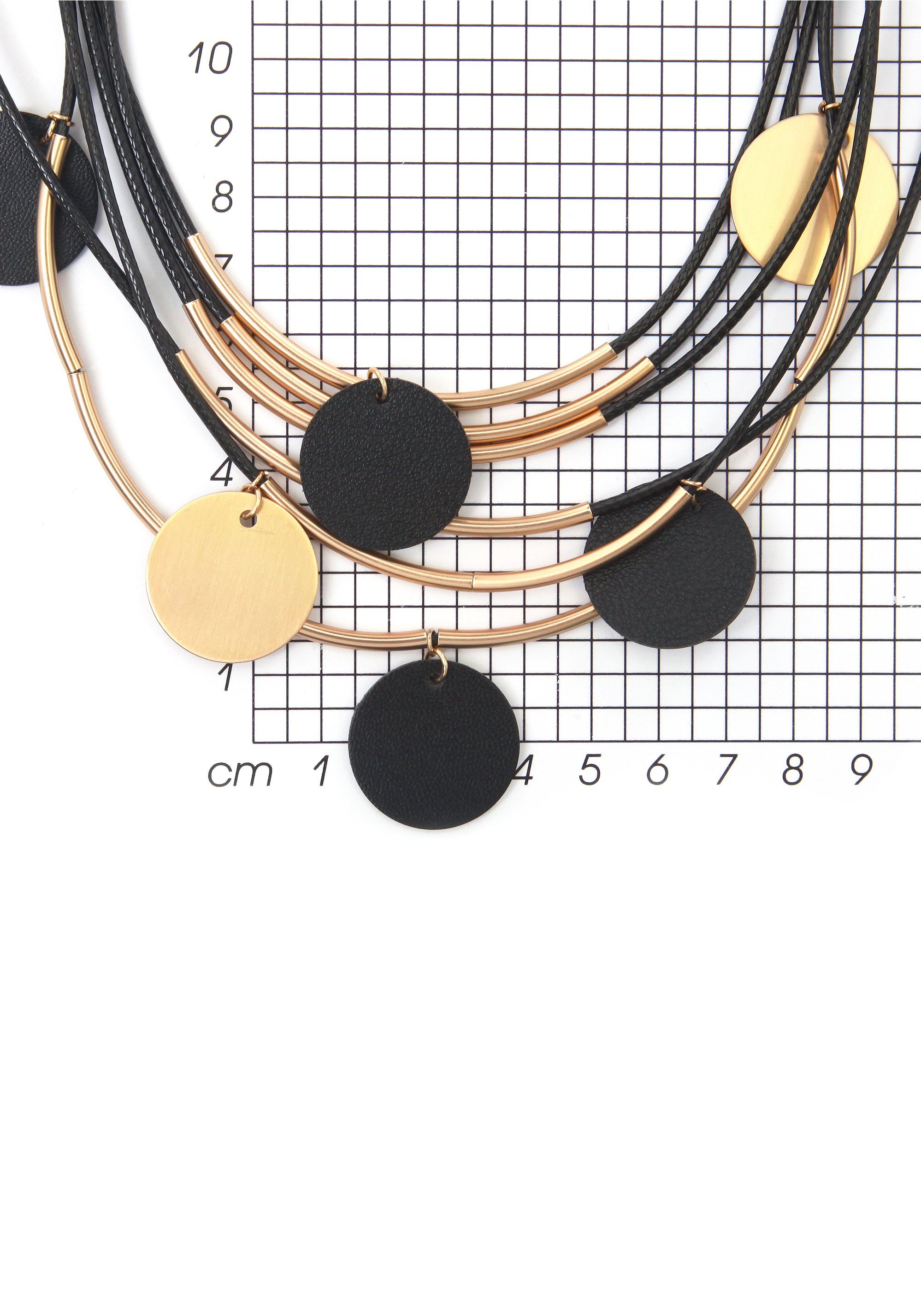 Firetti Kette mit Anhänger mehrreihig runde Plättchen Bicolor