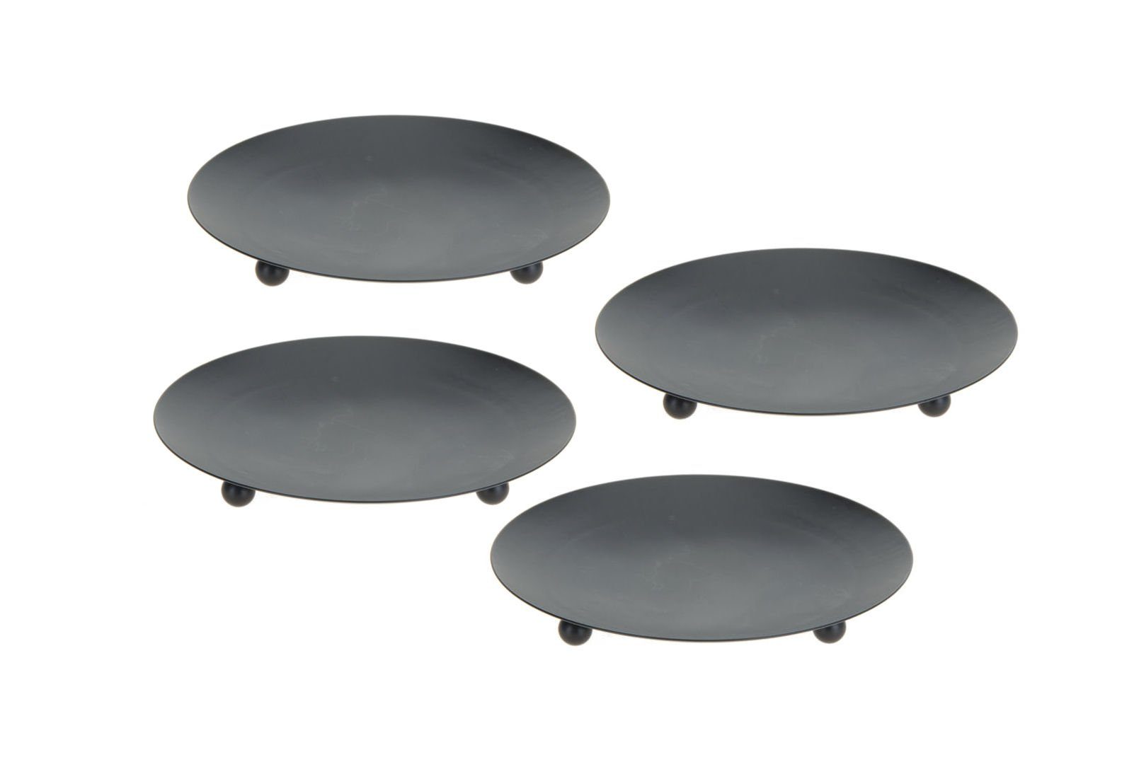 Kerzenhalter Metall Kerzenteller schwarz 4er Set - 8,5 cm klein