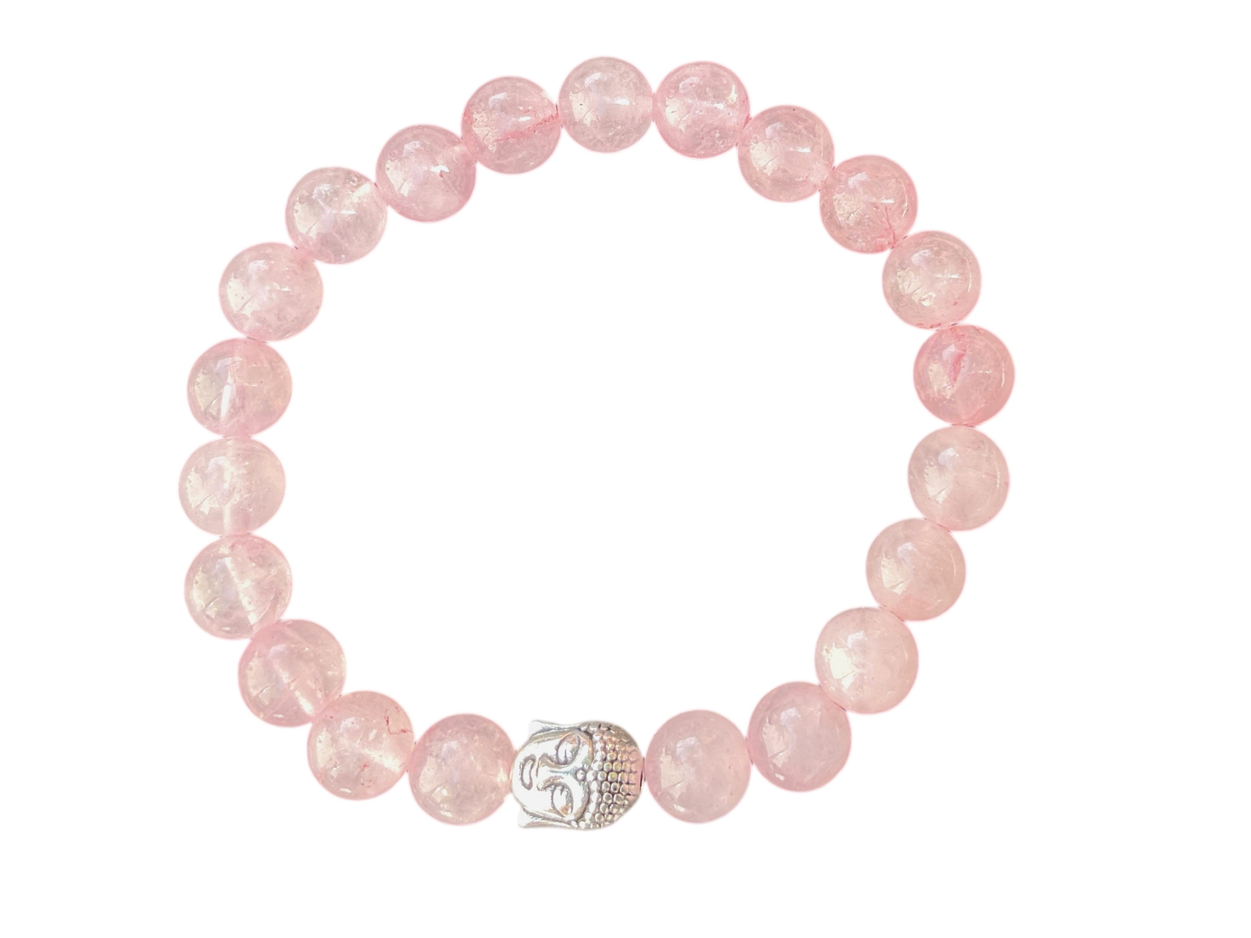 Steinfixx® Perlenarmband 100 % Rosenquarz mit versilbertem Buddha (8mm Perlen, Umfang 18cm, 1-tlg., Ruhe, Achtsamkeit, innere Stärke), Handgefertigt in Deutschland, mit edler Magnet-Geschenkbox