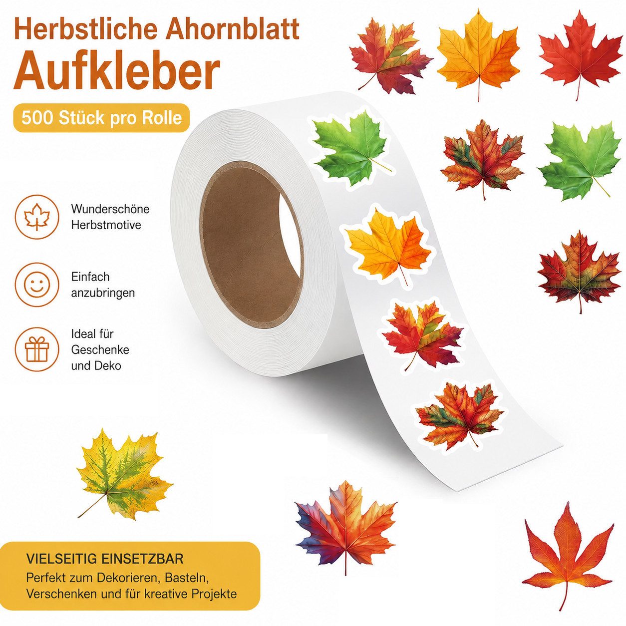 Ware aus aller Welt Sticker 500 Herbstblätter Sticker 2,43 x 2,43 cm – Ahornblätter Aufkleber, (500-tlg)