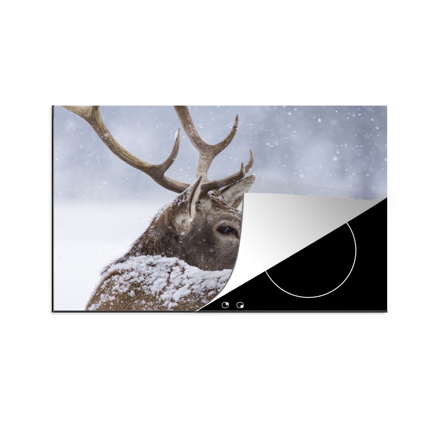 MuchoWow Herdblende-/Abdeckplatte Hirsche - Geweihe - Schnee - Winter, Vinyl, (1 tlg), 81x52 cm, Induktionskochfeld Schutz für die küche, Ceranfeldabdeckung