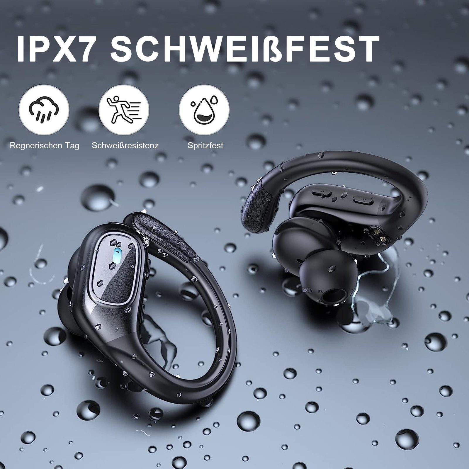 OKWISH Wireless Kopfhörer Sport Earbuds In Ear Kopfhörer Stereo Bluetooth-Kopfhörer (Lärmreduzierung, Bluetooth 5.3, Sport On Ear KopfhörerWasserdicht Ladeetui mit LED Anzeige Kabellos)