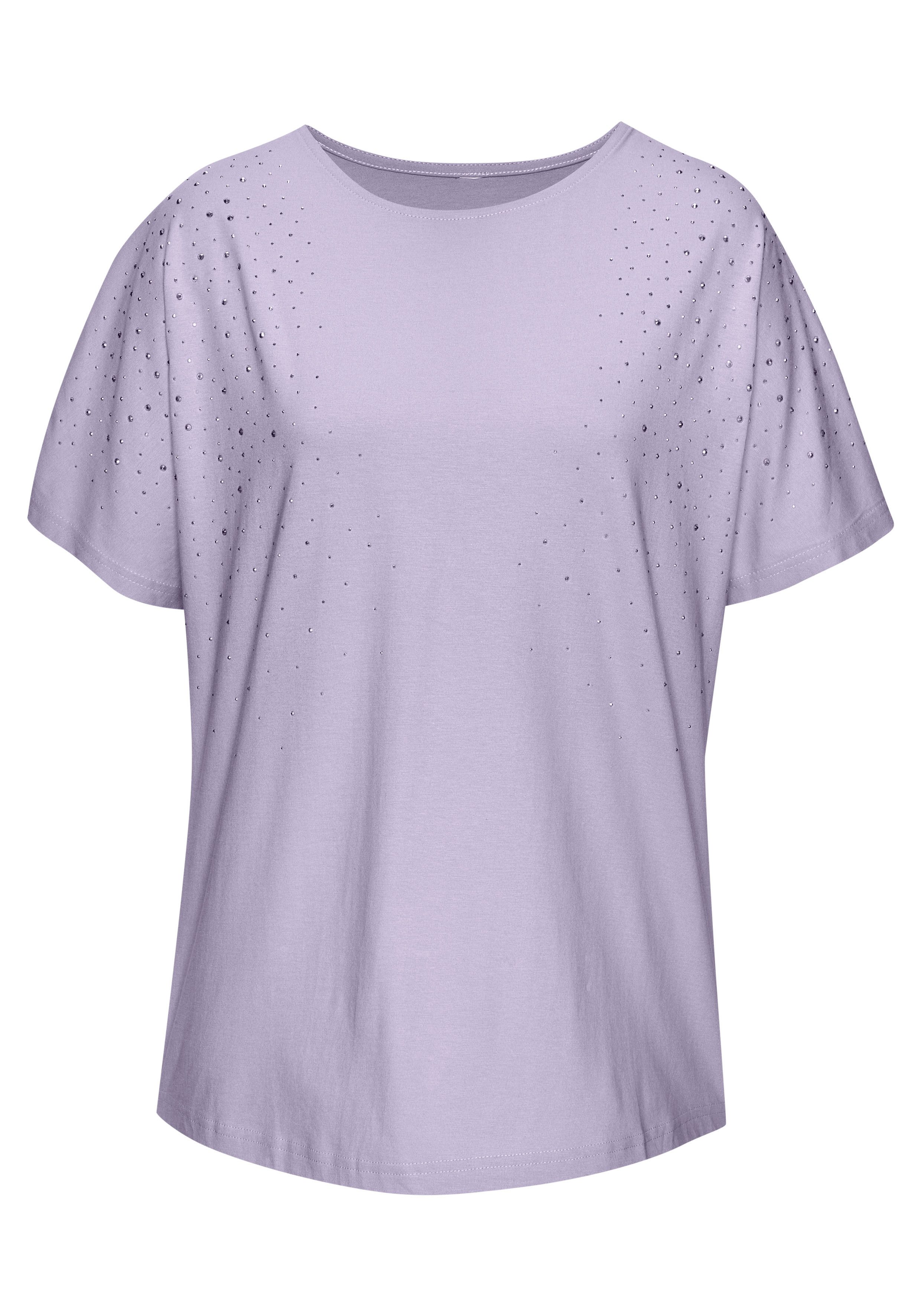 LASCANA Kurzarmshirt mit Glitzersteinen aus weichem Baumwoll-Viskose-Jersey, sommerlich leicht