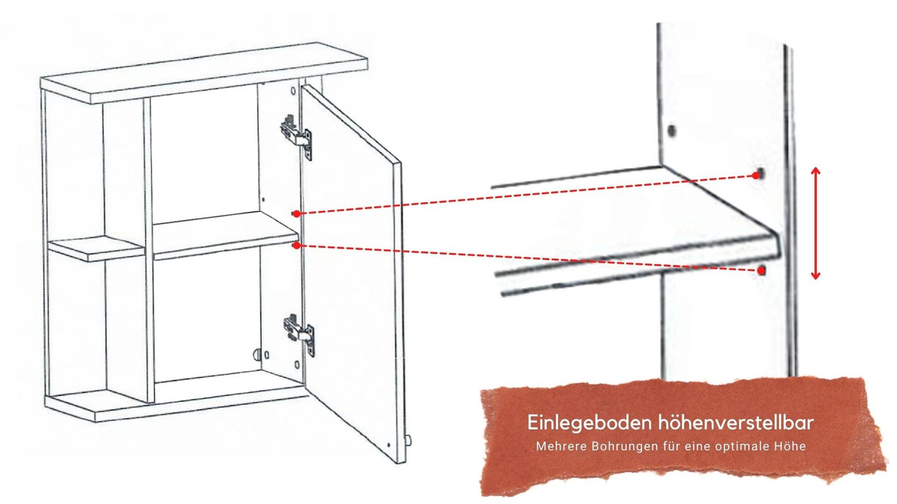 Aileenstore Spiegelschrank Mykonos Breite 66 cm, vier offene Ablagefächer, große Spiegeltür, modern