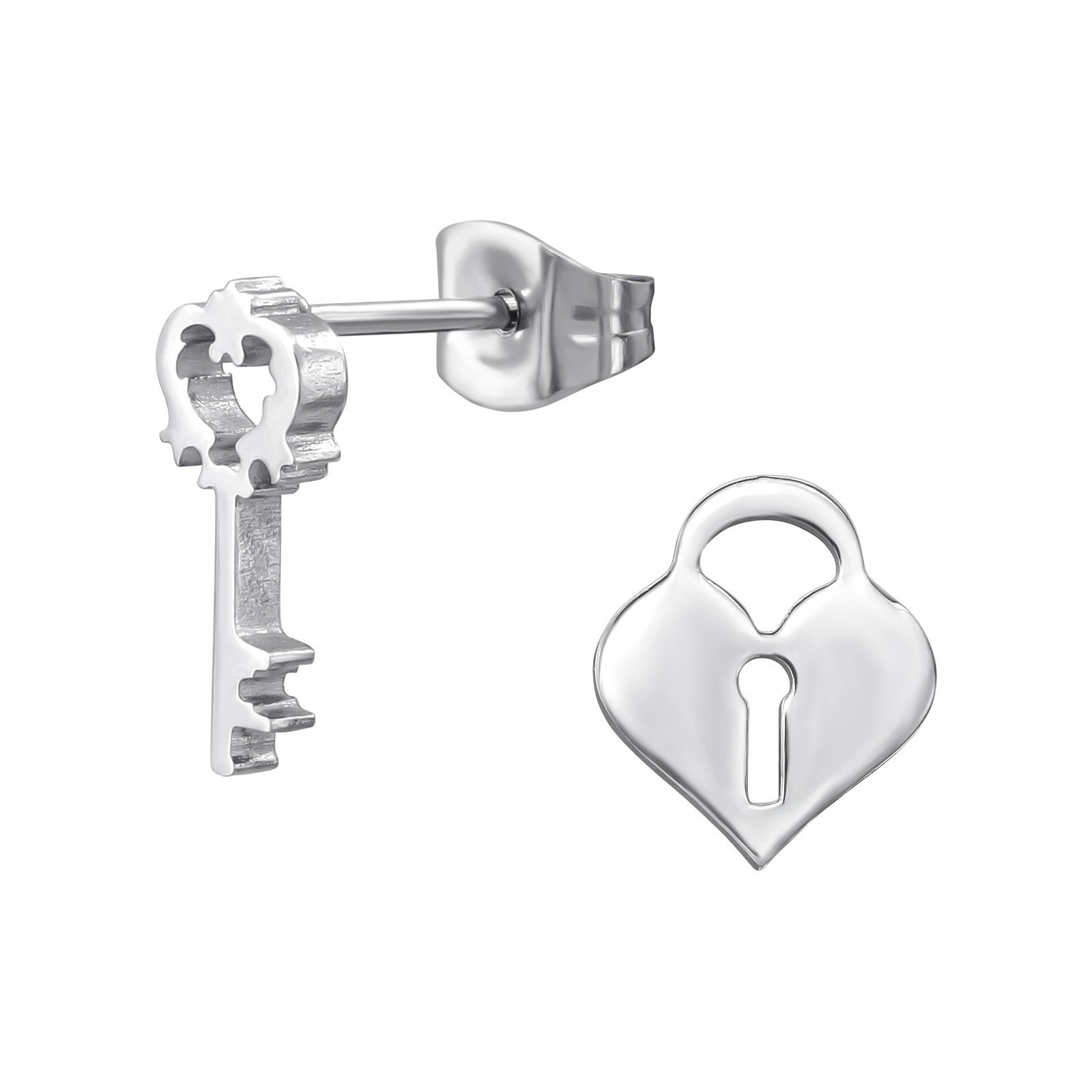 Zeitlich begrenzter Verkauf BUNGSA Ohrring-Set Ohrstecker Schlüssel verschiedene & aus Schloss Farben Ohrringe Ohrschmuck Paar Edelstahl silber (2 Stück), für (1 2-tlg)