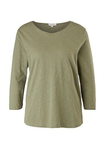 und Ärmel Ausschnitt mit green s.Oliver Rollkanten am am T-Shirt süßen 3/4