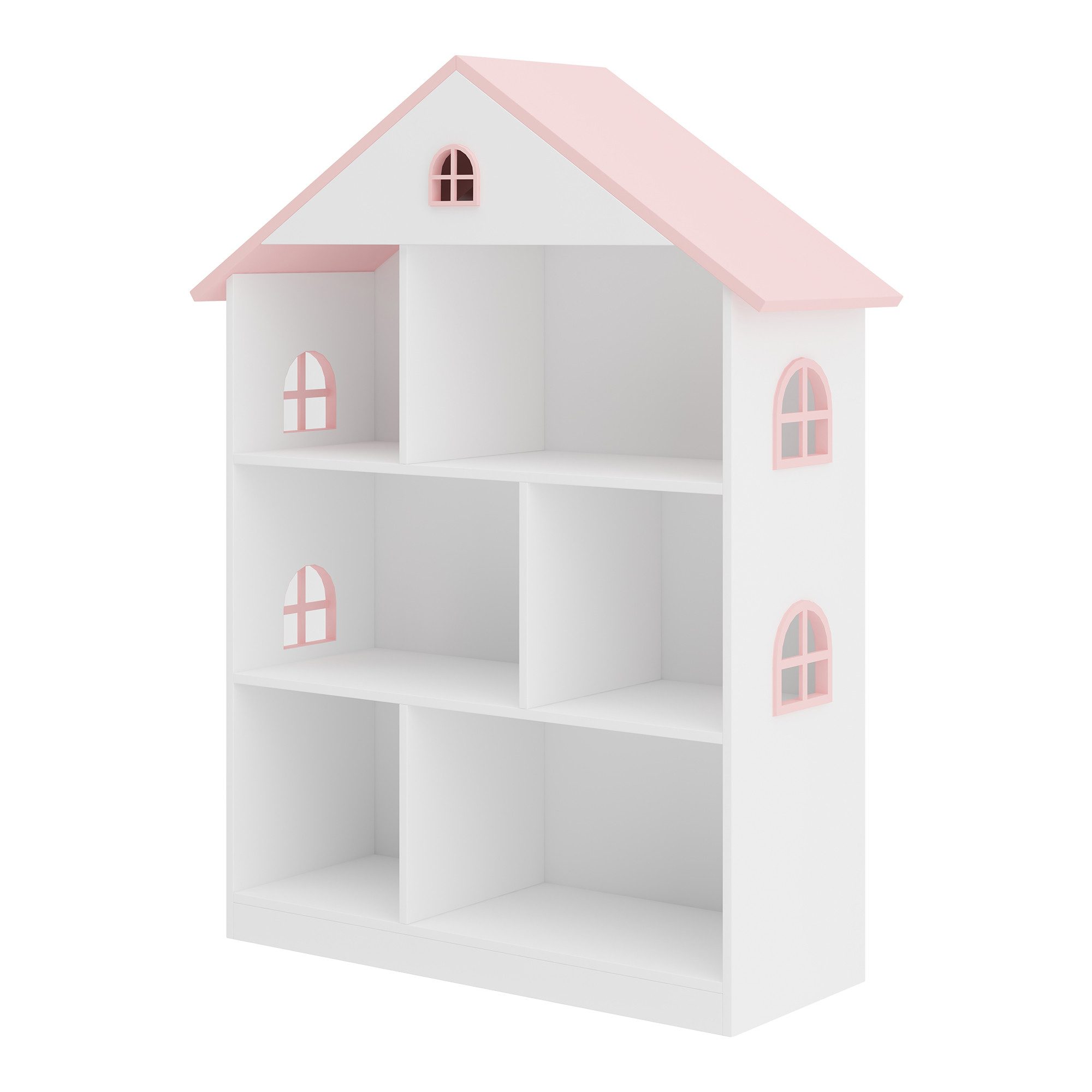 en.casa Kinderregal, »Vipsali« in Hausform 107 x 83 x 30 cm Weiß/Rosa – Bild 4 von 5