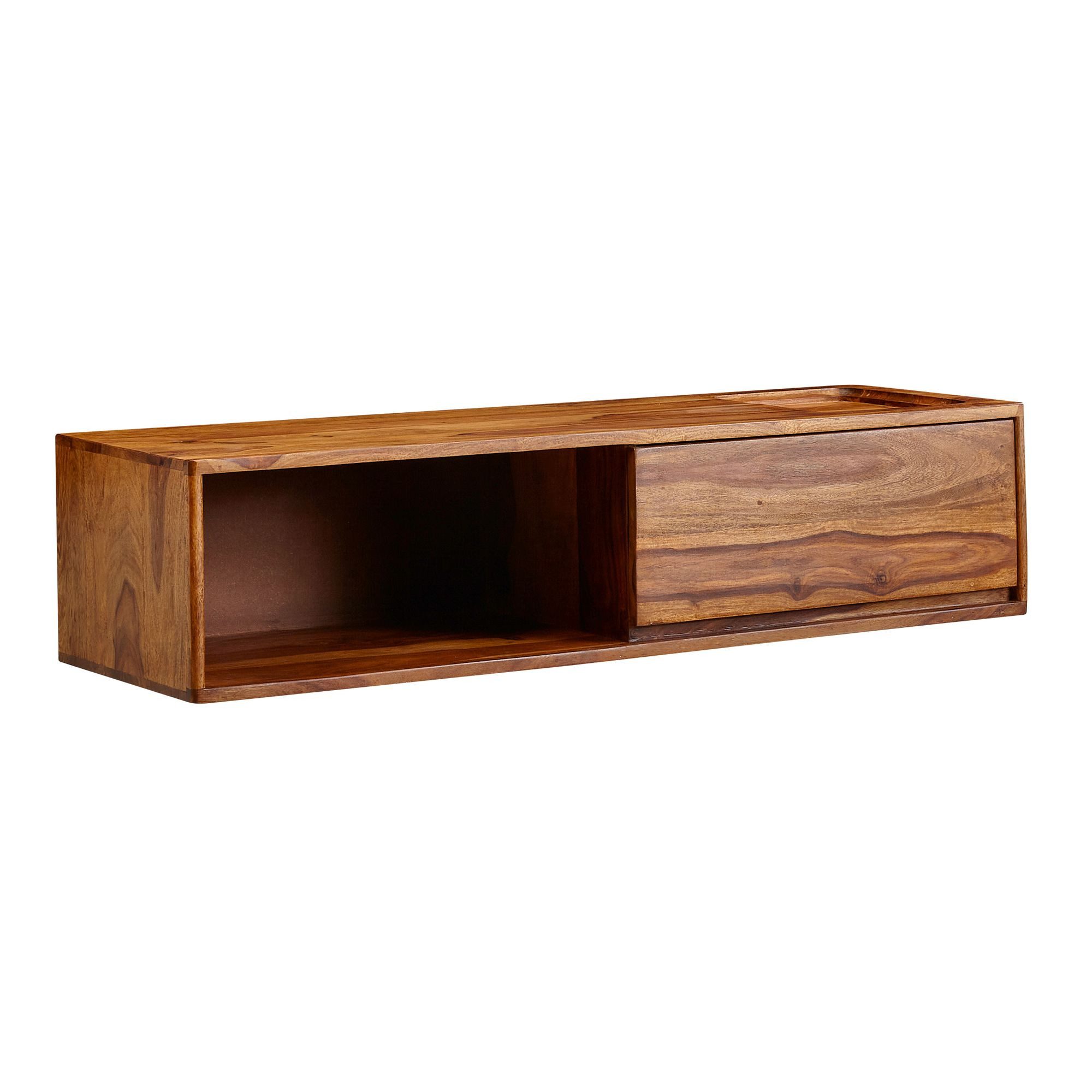 furnicato Lowboard TV-Unterschrank Massivholz Walnuss Finish 108x25x34 cm Braun (1 St), Handgefertigte Fernsehkommode mit Schublade und Ablagefach
