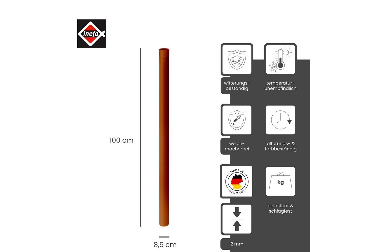 Thumbnail - INEFA Regenfallrohr, DN85, PVC-U, Regenwasserrohr, Dachentwässerung, Dachrinnen-Zubehör
