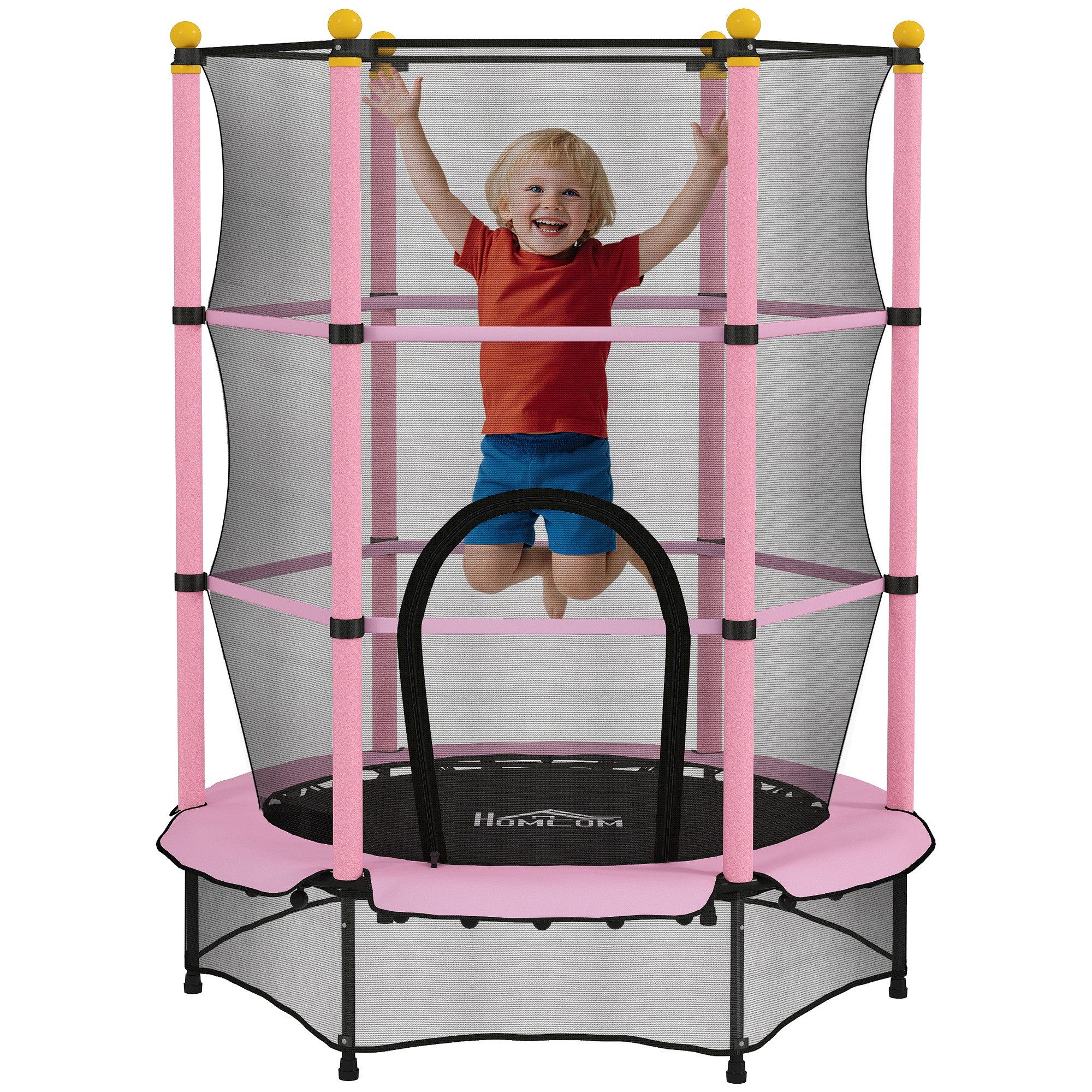 HOMCOM Kindertrampolin Ø140 cm, mit Sicherheitsnetz, Randabdeckung, Ø 140 cm, (Indoor Trampolin, 1 tlg., Trampolin), für Kinder 3-10 Jahre, bis 50 kg belastbar, Rosa