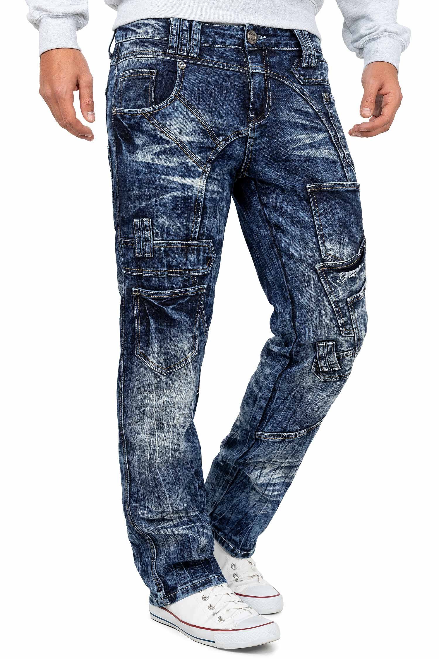 Kosmo Lupo 5-Pocket-Jeans Herren Regular Fit Hose Stonewashed KM070 (1-tlg) Used-Look im stoned-washed Finish