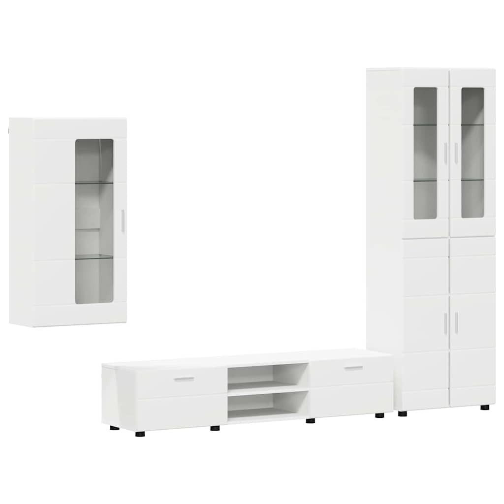 vidaXL Wohnzimmer-Set TV-Schrankset mit Schubladen FLORIN 3 pcs Weiß Holzwerkstoff, (3-St)