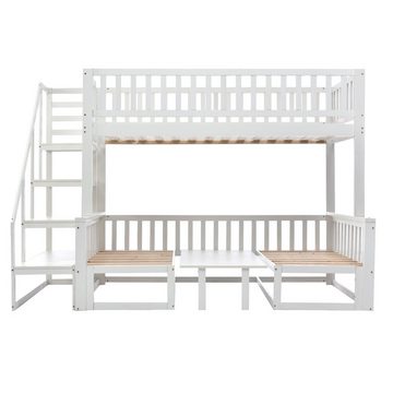 Ulife Etagenbett Kinderbett Hochbett mit Treppe, mit verstellbarem Tisch,90x200cm&120*200cm