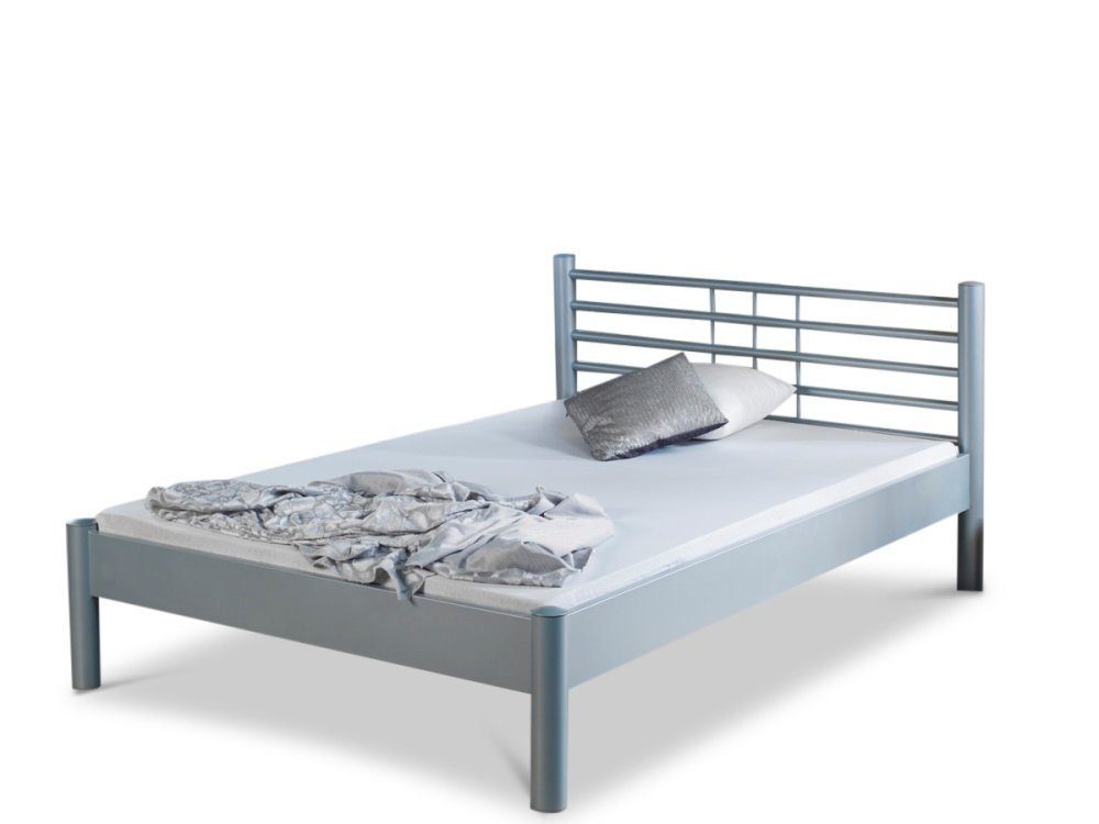 BedBox Metallbett modernes Metallbett Mia, klassisches Kopfteil, pulverbeschichtetes Metall, stabil und langlebig silber