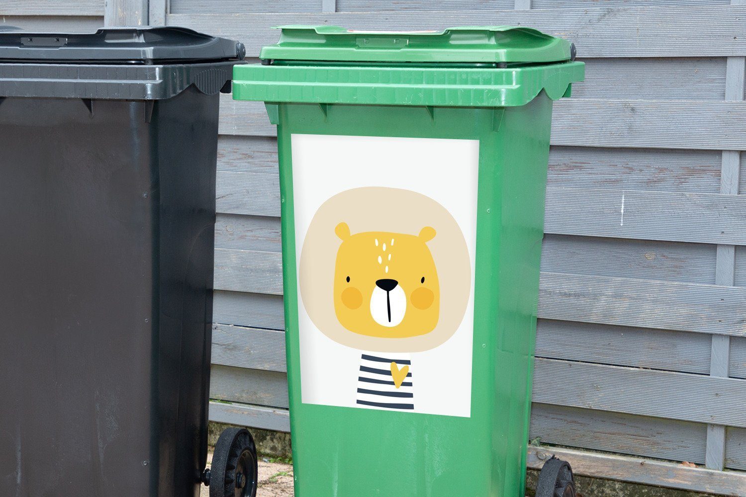 Mülltonne, - Illustration Mülleimer-aufkleber, (1 - Sticker, Tiere - Abfalbehälter Wandsticker Container, St), Kinder - Kind Herz MuchoWow Löwe -