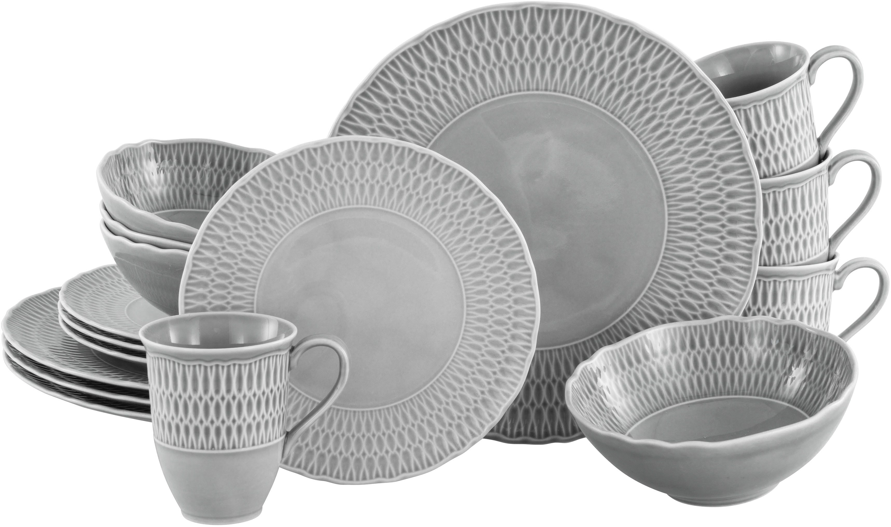 CreaTable Kombiservice Sofia, Kombi-Service 16 tlg (16-tlg), 4 Personen, Porzellan, Klassisch-elegantes Relief