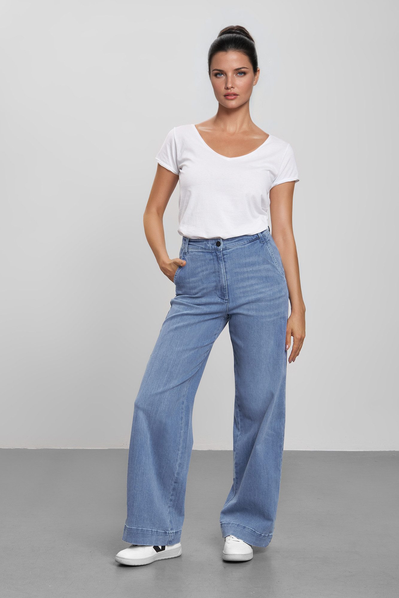 High-waist-Jeans fv-Fr:051, Weites Bein, Hohe Taille, Hyperflex