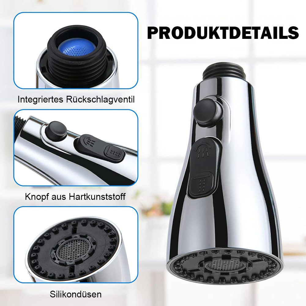 AFKSMILE Strahlregler Wasserhahn Aufsatz, 3 Modi Wasserhahn Luftsprudler mit Zubehör, 360° Drehbar Wassersparender für Wasserhahn Brause Küche Bad Aufsatz
