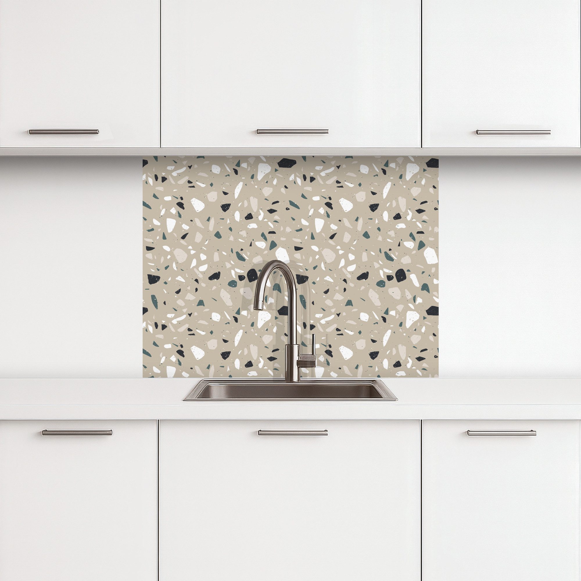 KitchenYeah Küchenrückwand selbstklebend Terrazzo - Muster - Grün, (1-tlg), Spritzschutz, Küche, Rückwand, Küchenwand, Küchenfront, 80x60 cm