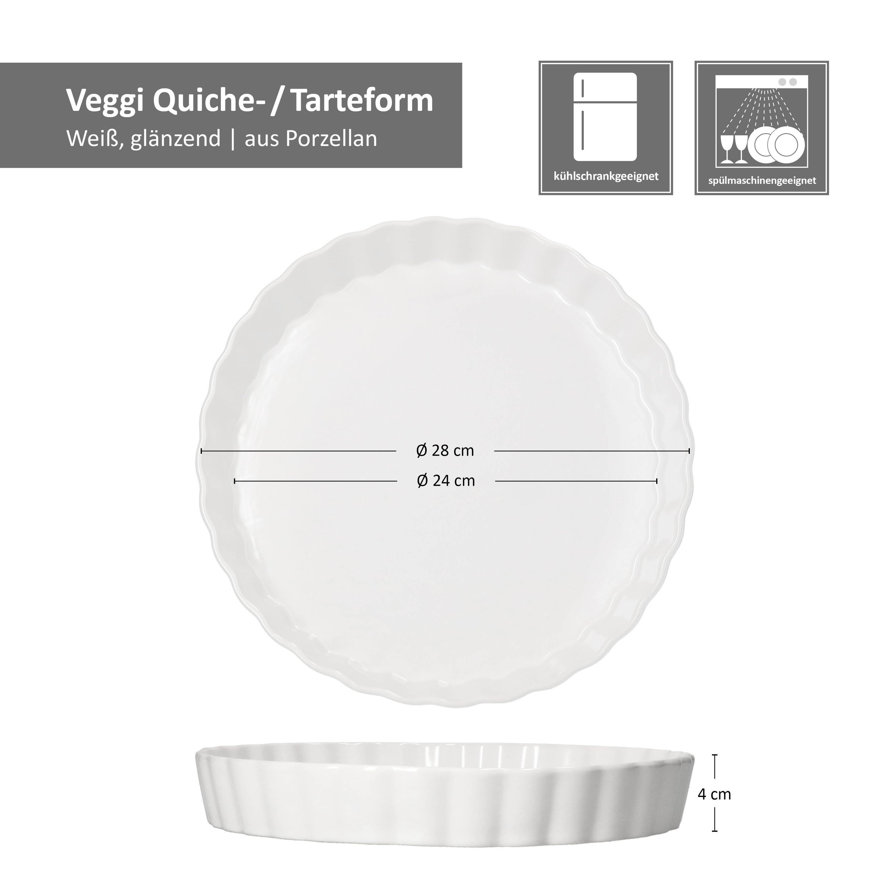 MamboCat Quicheform Quicheform Veggi weiß Ø28cm 1L Backform Kuchen Tarte Pie Porzellan – Bild 5 von 5