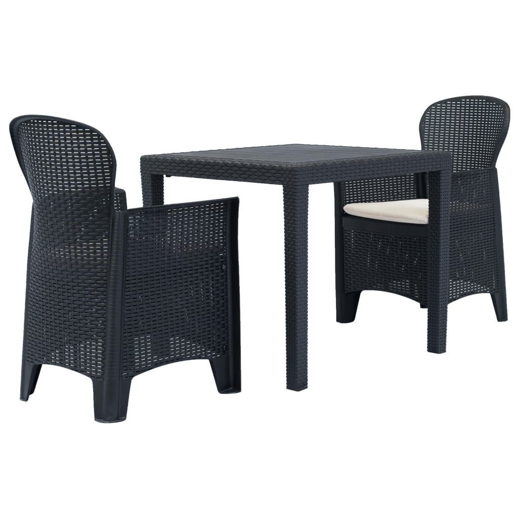 vidaXL Balkonset 3-tlg. Bistro-Set Kunststoff Anthrazit Rattan-Optik, (2-tlg)