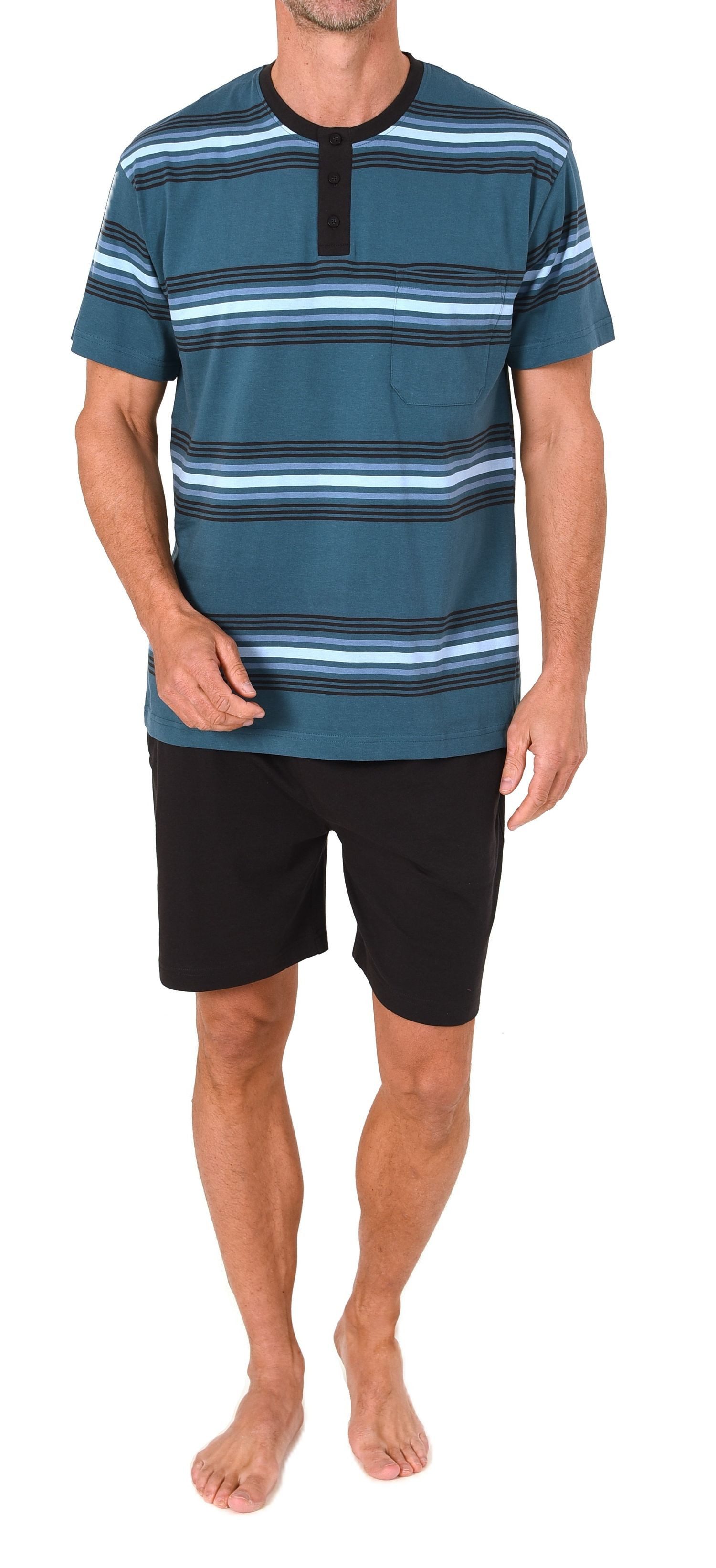 Normann Pyjama Normann Herren kurzarm Schlafanzug Shorty mit Knopfleiste am Hals