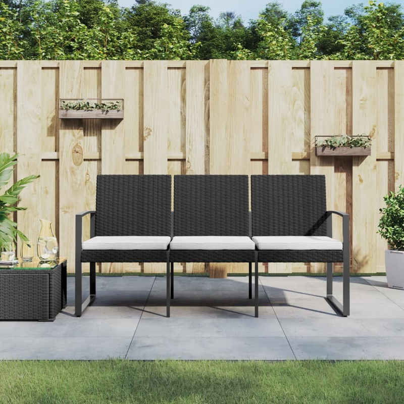 vidaXL Gartenbank Gartenbank 3-Sitzer mit Kissen Schwarz PP-Rattan (1-St)