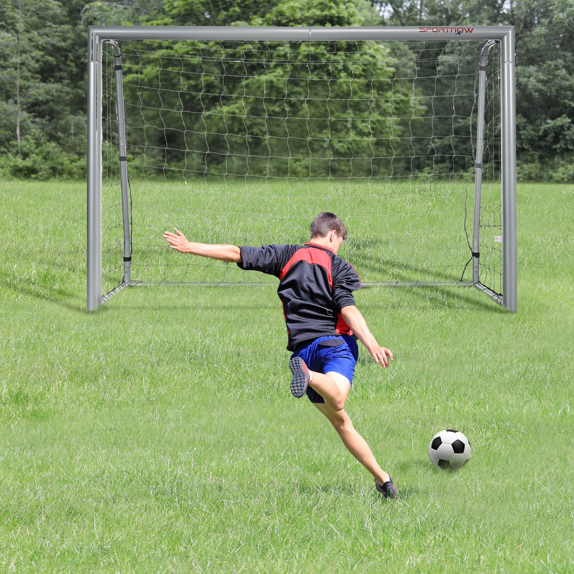 SPORTNOW Fußballtor Fußballtor mit PE-Netzgewebe, Fußball-Tor für Kinder, Stahl, Grau (Fußball-Tor, 1 St., PE-Netzgewebe), 240 x 85 x 160 cm, Stahl, PE, für Garten, Fußballtraining, Grau