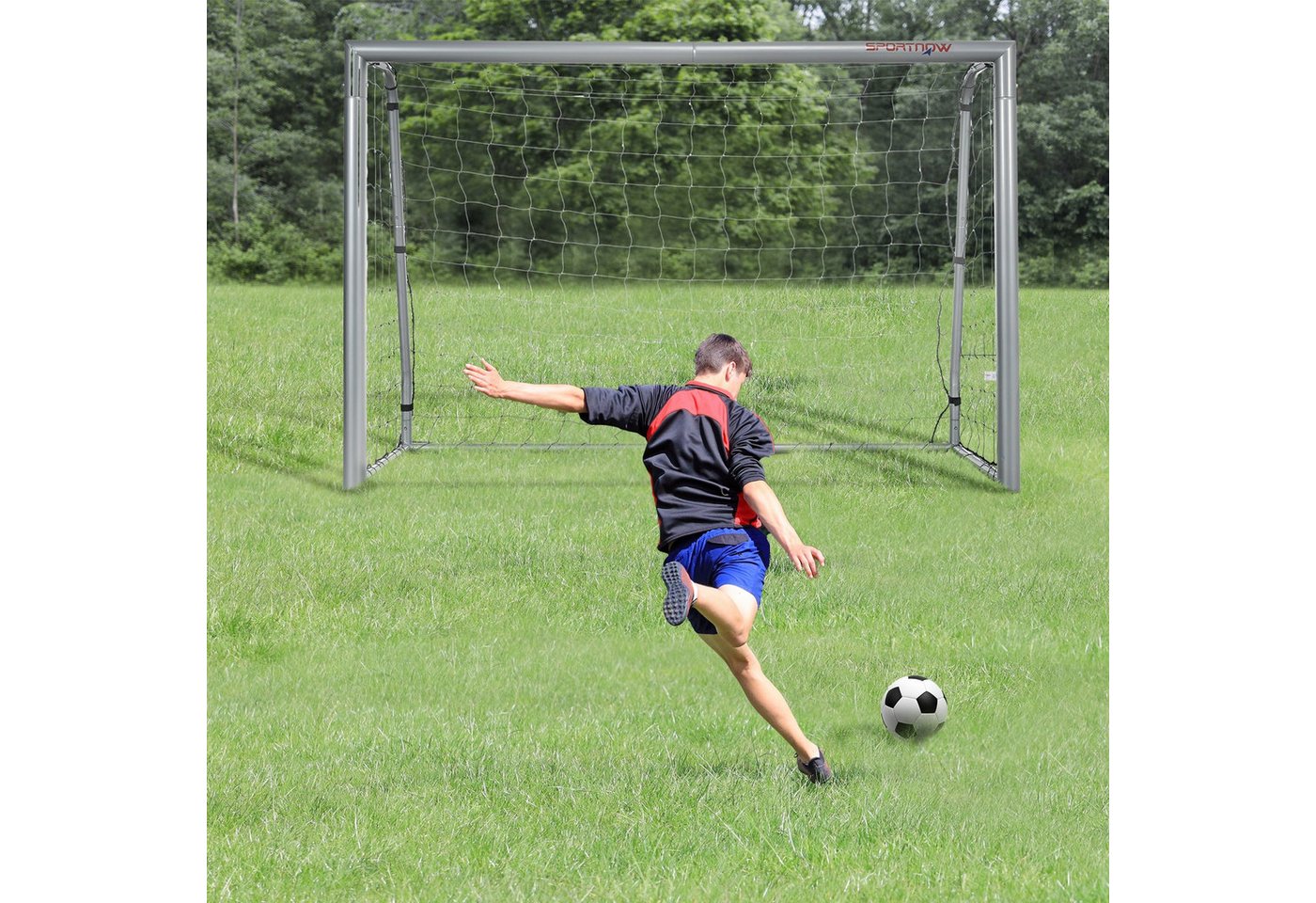 SPORTNOW Fußballtor Fußballtor mit PE-Netzgewebe, Fußball-Tor für Kinder, Stahl, Grau (Fußball-Tor, 1 St., PE-Netzgewebe), 240 x 85 x 160 cm, Stahl, PE, für Garten, Fußballtraining, Grau
