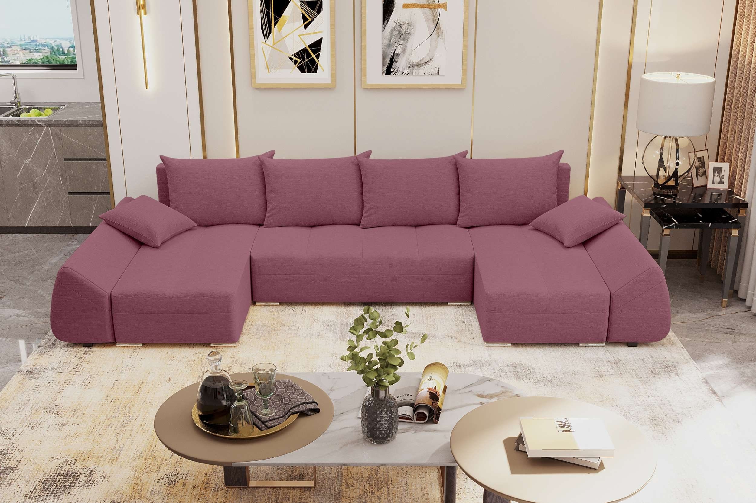 Bettkasten, Modern Madeira, Sofa, mit Wohnlandschaft mit Bettfunktion, Stylefy Sitzkomfort, U-Form, Design Eckcouch,