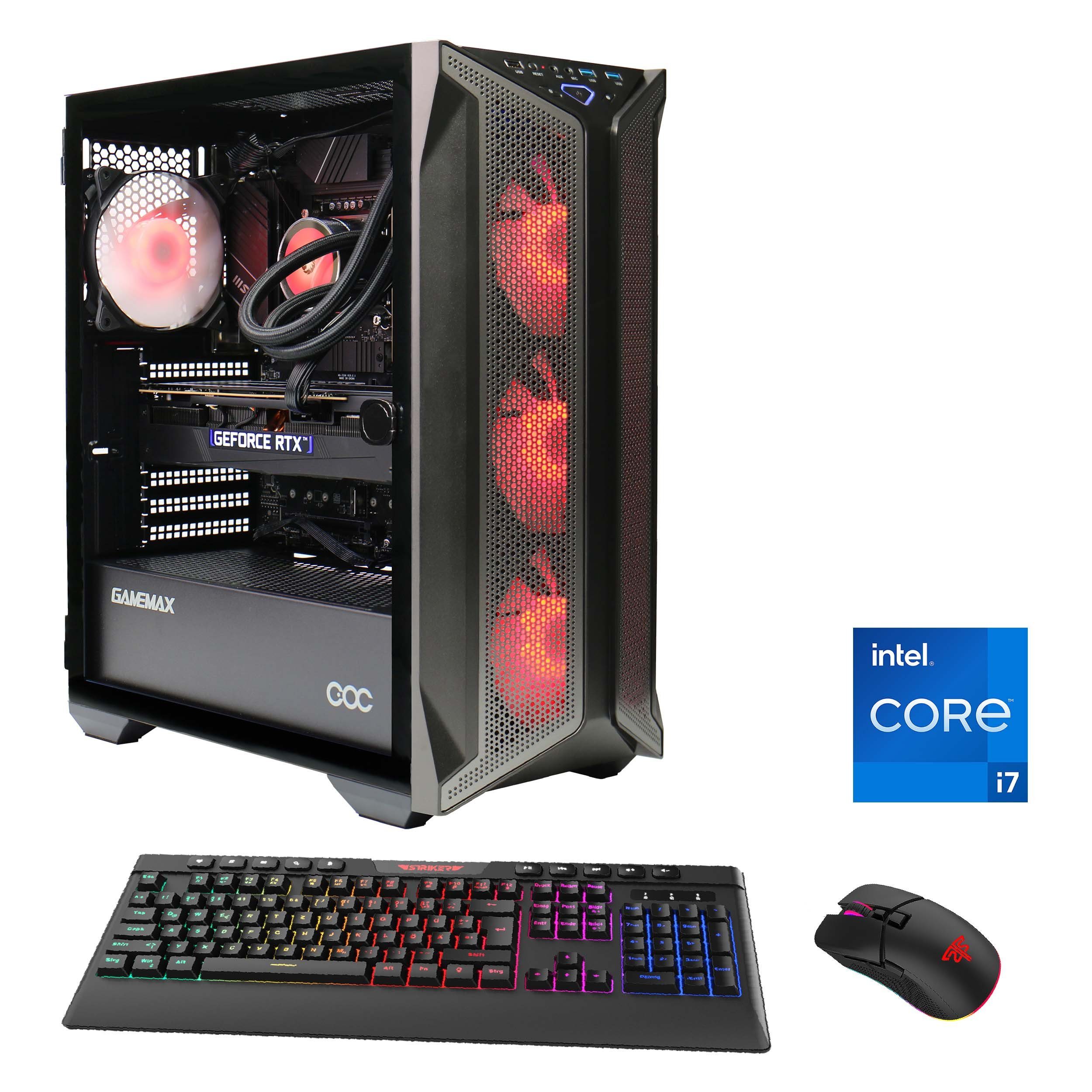 GAMEMAX Brufen C1 7007 Gaming-PC (Intel® Core i7 13700F, RTX 3060Ti, 16 GB RAM, 1000 GB SSD, Wasserkühlung, Windows 11)