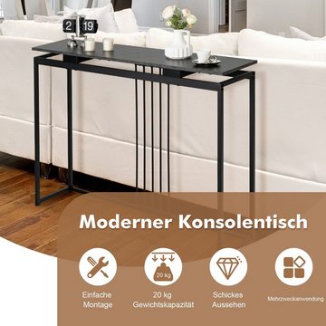 COSTWAY Konsolentisch Marmoroptik, schmal, Metallgestell, schwarz, 120x30x90cm