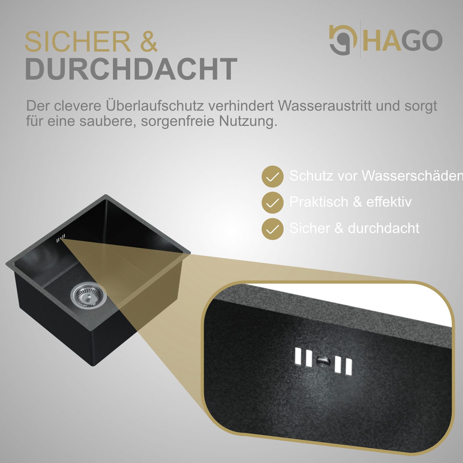 HAGO Edelstahlspüle Edelstahl Einbauspüle 40x34cm Anthrazit Küchenspüle Spülbecken Schalls