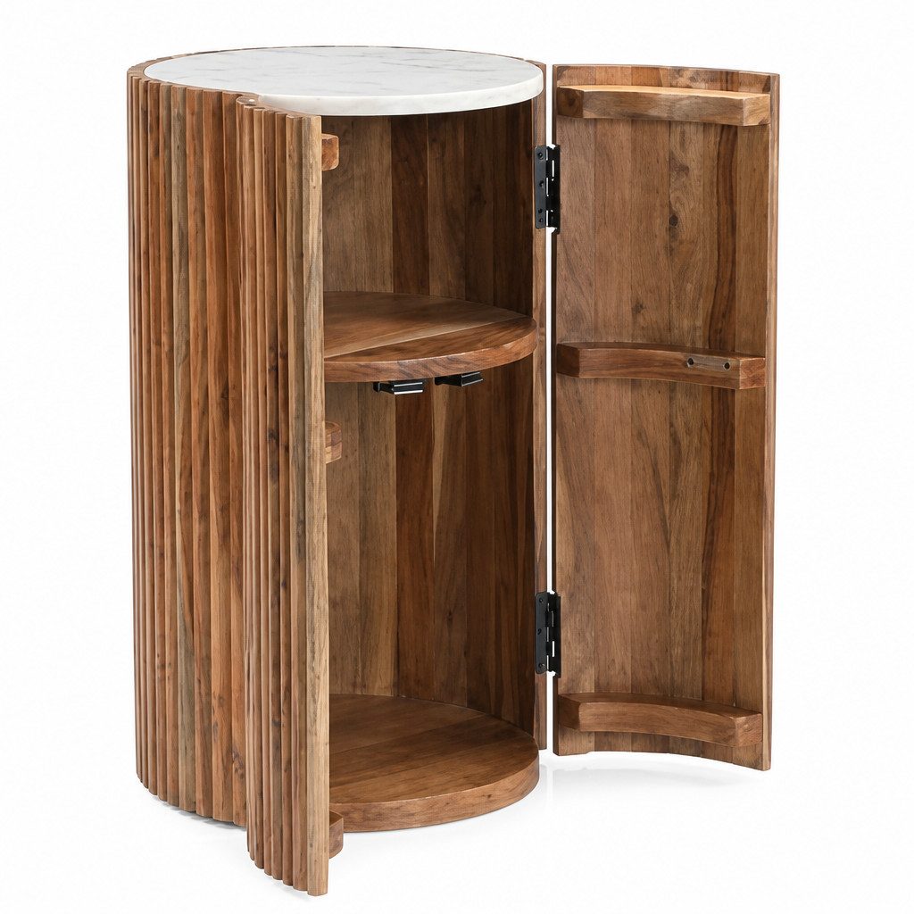 iAnanas Bartisch Holz & Marmor - Luxus Servierwagen & Barwagen - Weinregal, Rollbarer Bartisch mit Marmorplatte und Stauraum für Weinflaschen