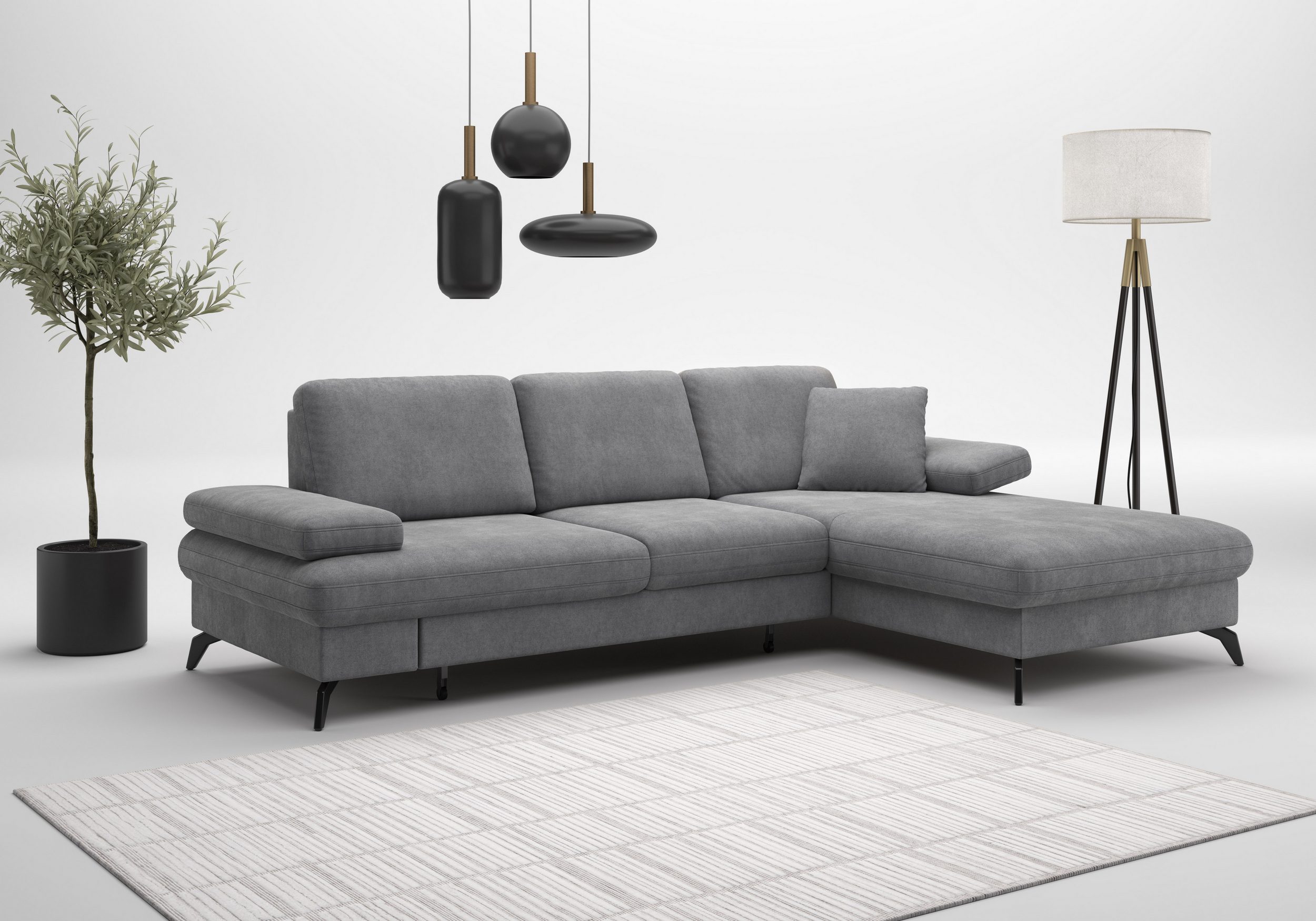 Ecksofa MORRIS Jubi L-Form, inklusive XXL-Liegefläche, bzw. Schlaffunktion Dunkelgrau von STI&MORE