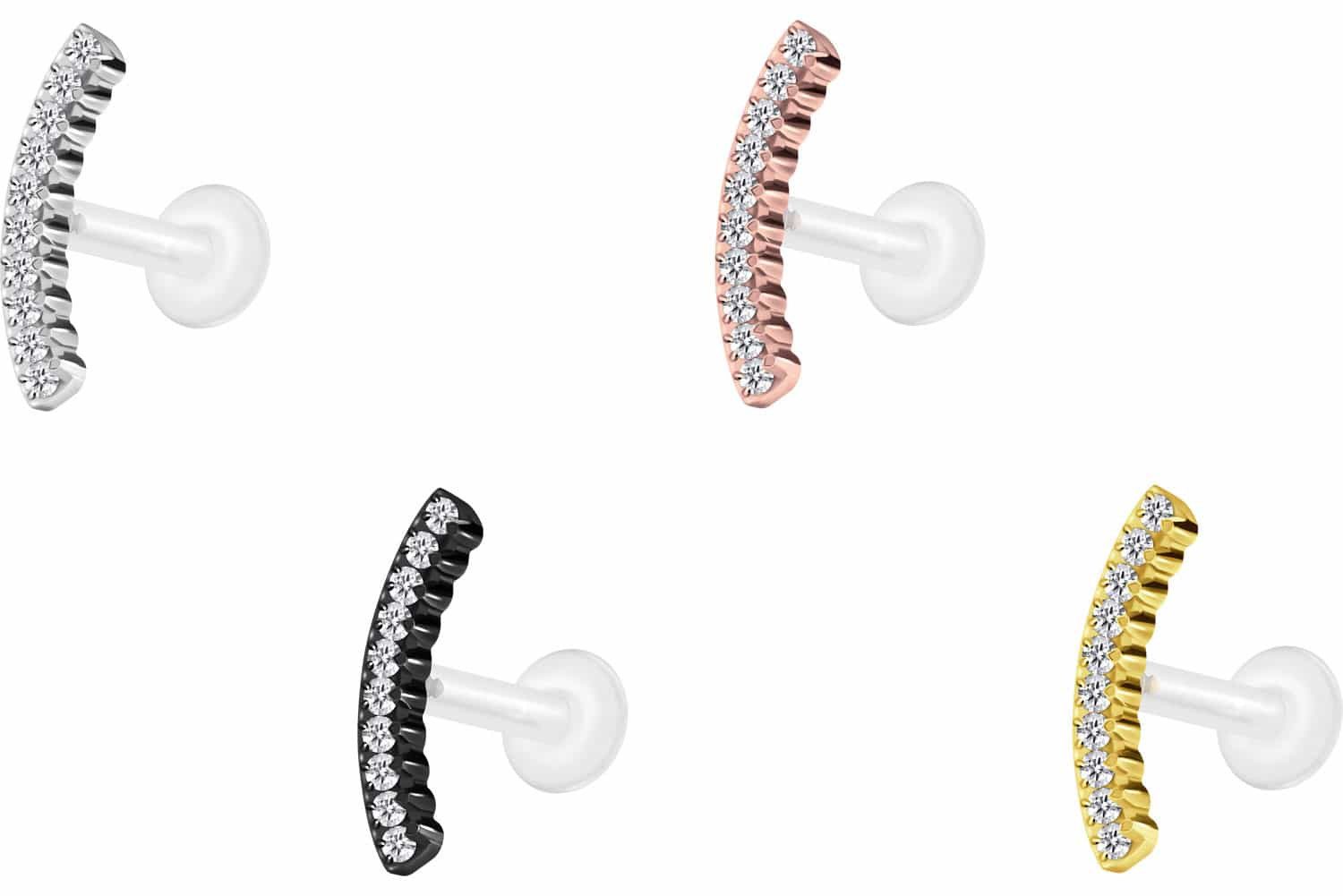 PIERCINGLINE Piercing-Set PTFE Labret mit Innengewinde + Titan-Aufsatz KRISTALLBOGEN (Labrets, 1-tlg)