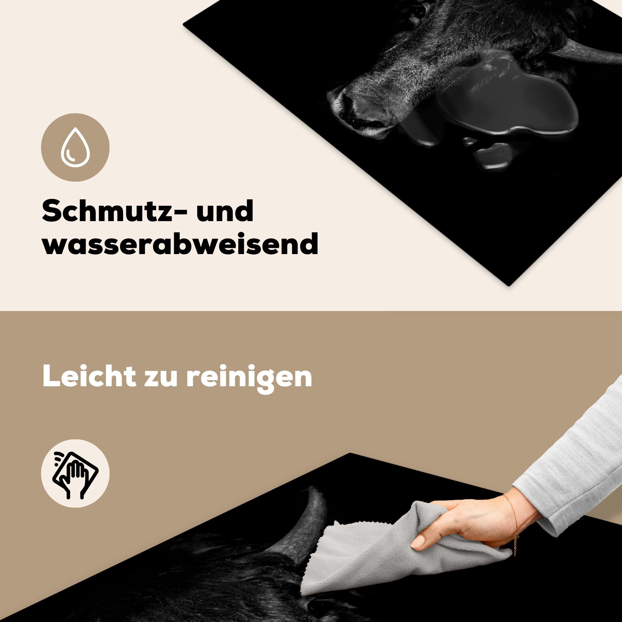 Schwarz Vinyl, Arbeitsplatte Ceranfeldabdeckung, Herdblende-/Abdeckplatte cm, (1 Tiere für küche 77x51 - - Taurus tlg), - Weiß, MuchoWow