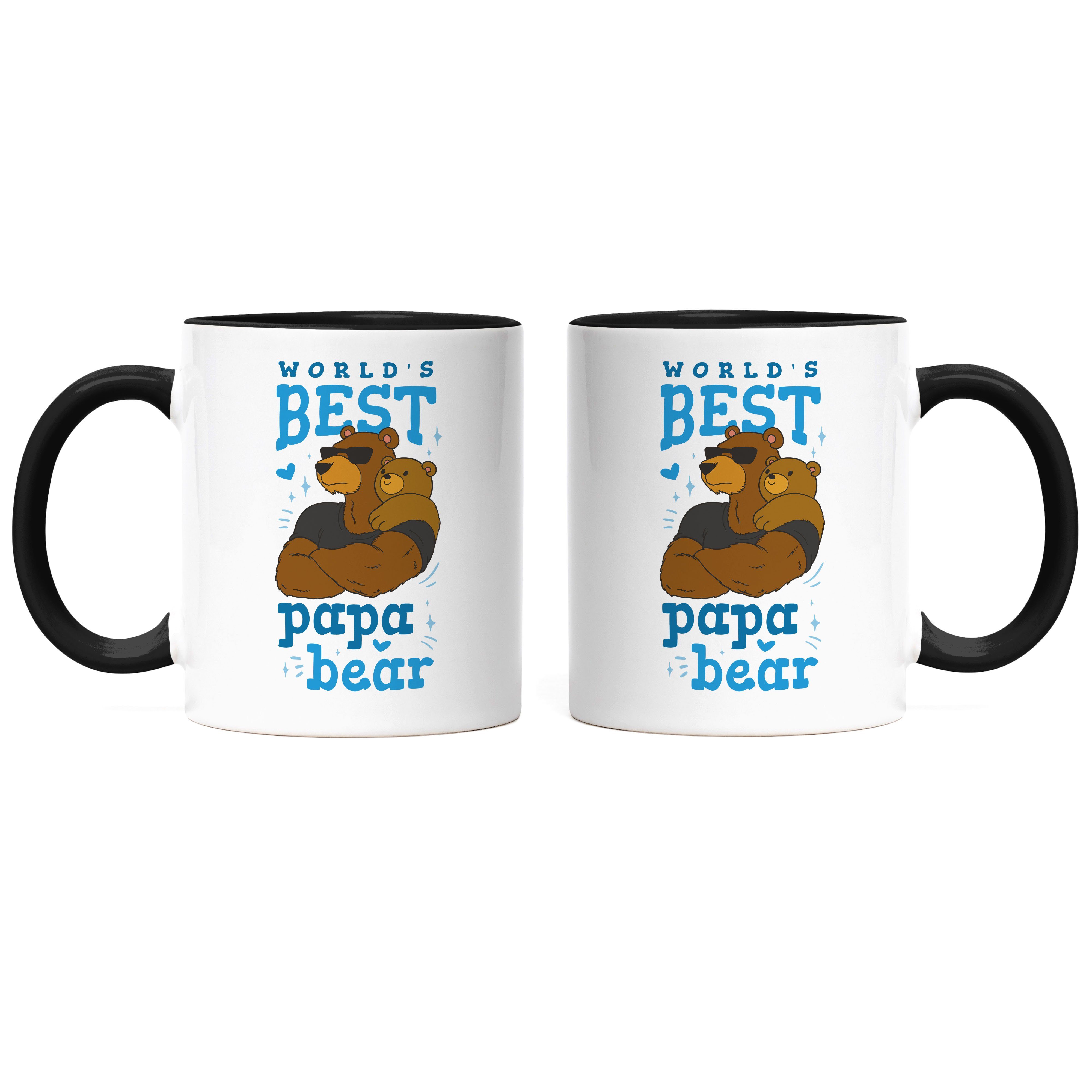 Hey!Print Tasse Weltbester Papa Geschenkidee Schwarz Starker Bär Eltern Vater Vatertag Tasse Kind