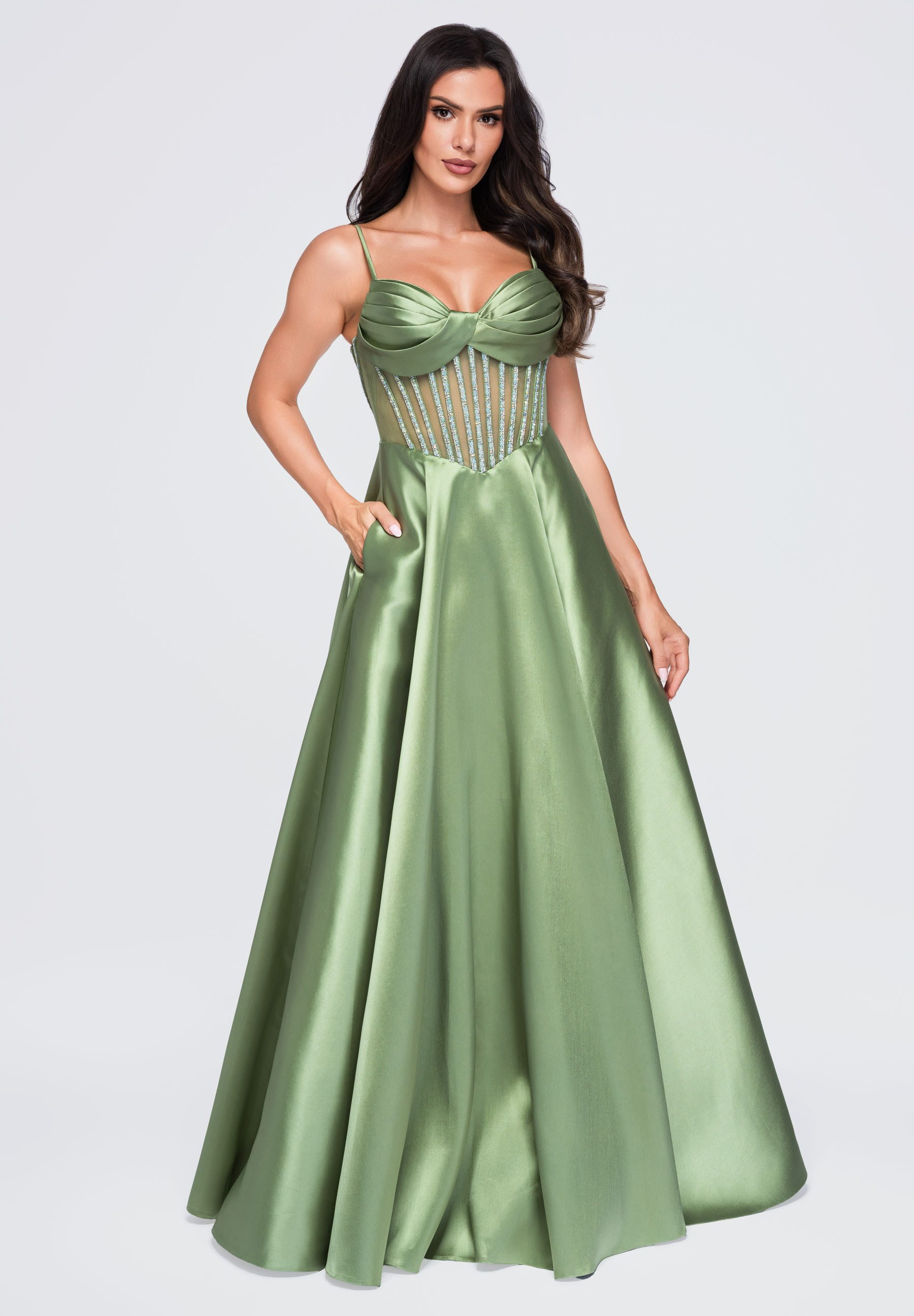 OMBRE Abendkleid Damen Abendkleid Maxi mit Herz-Ausschnitt Sage S (kein Set, 1-tlg) in Unifarbe