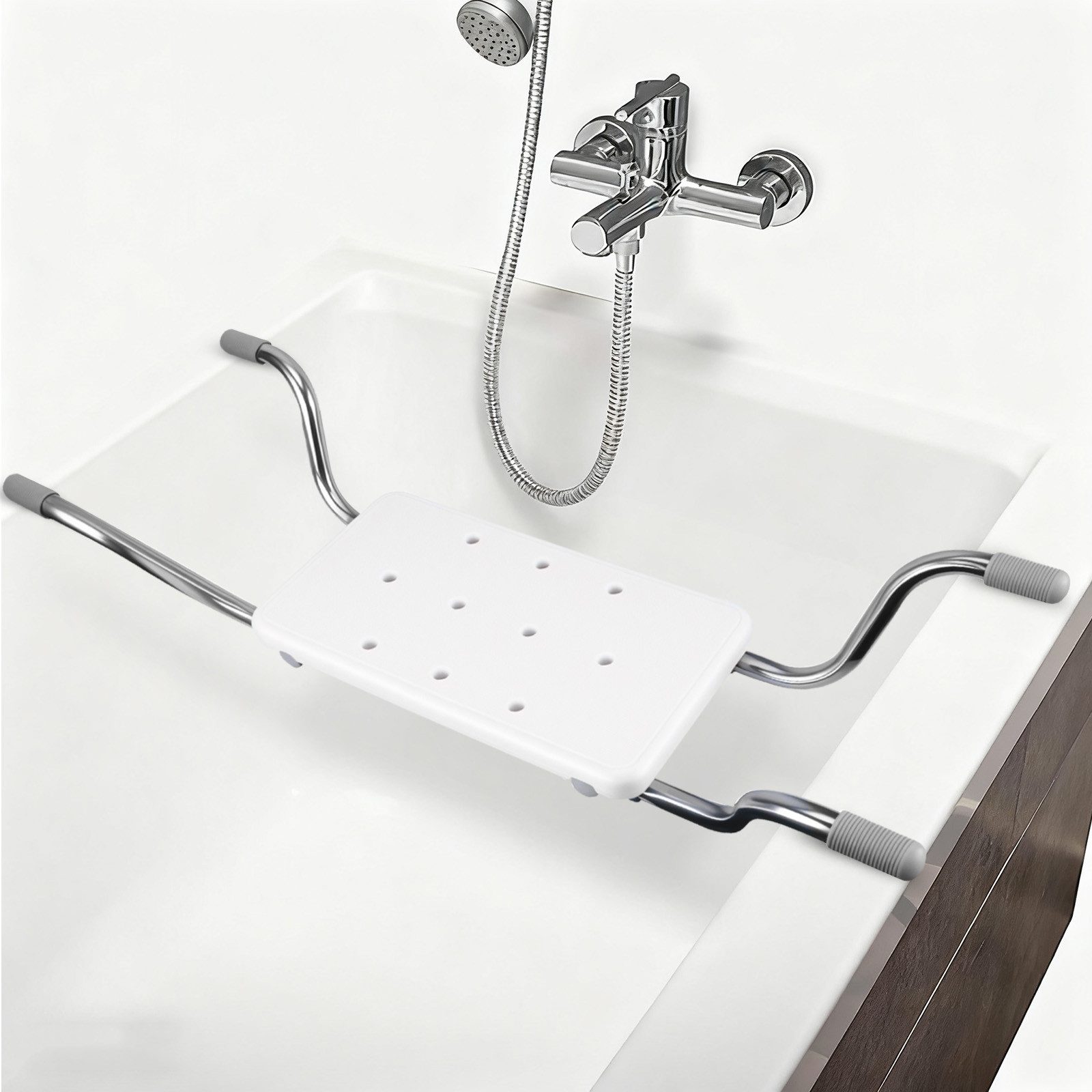 BlingBin Badewanneneinhängesitz Ausziehbare Badewannensitz, Badewannenbretter, Rutschfest Sitzbrett, belastbar bis 118 kg, 76-86cm Badewannenablage für Badewannen Innenbreite von 58–80 cm