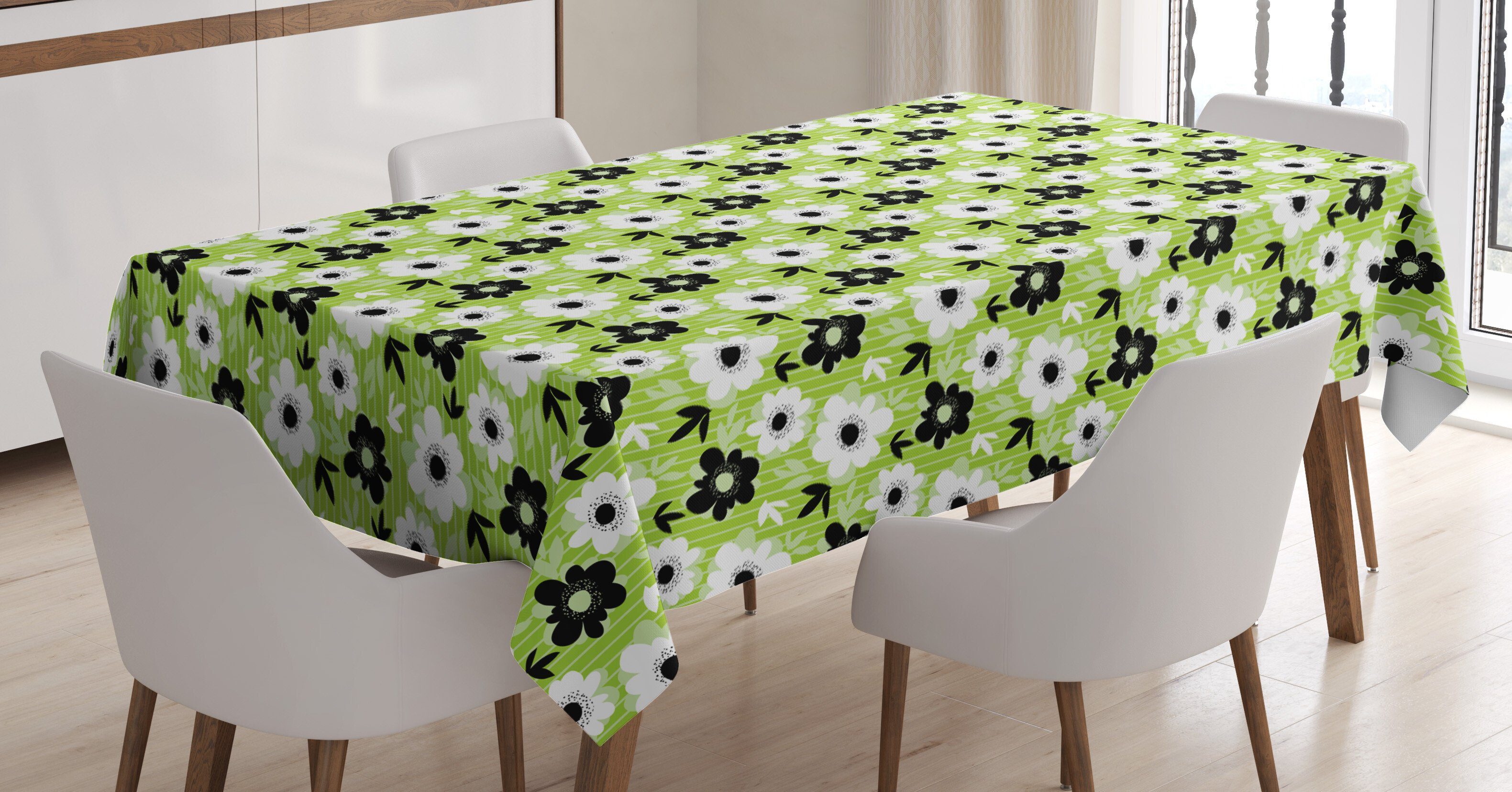 Abakuhaus Tischdecke Farbfest Waschbar Für den Außen Bereich geeignet Klare Farben, Frühling Vögel Streifen und Blumen