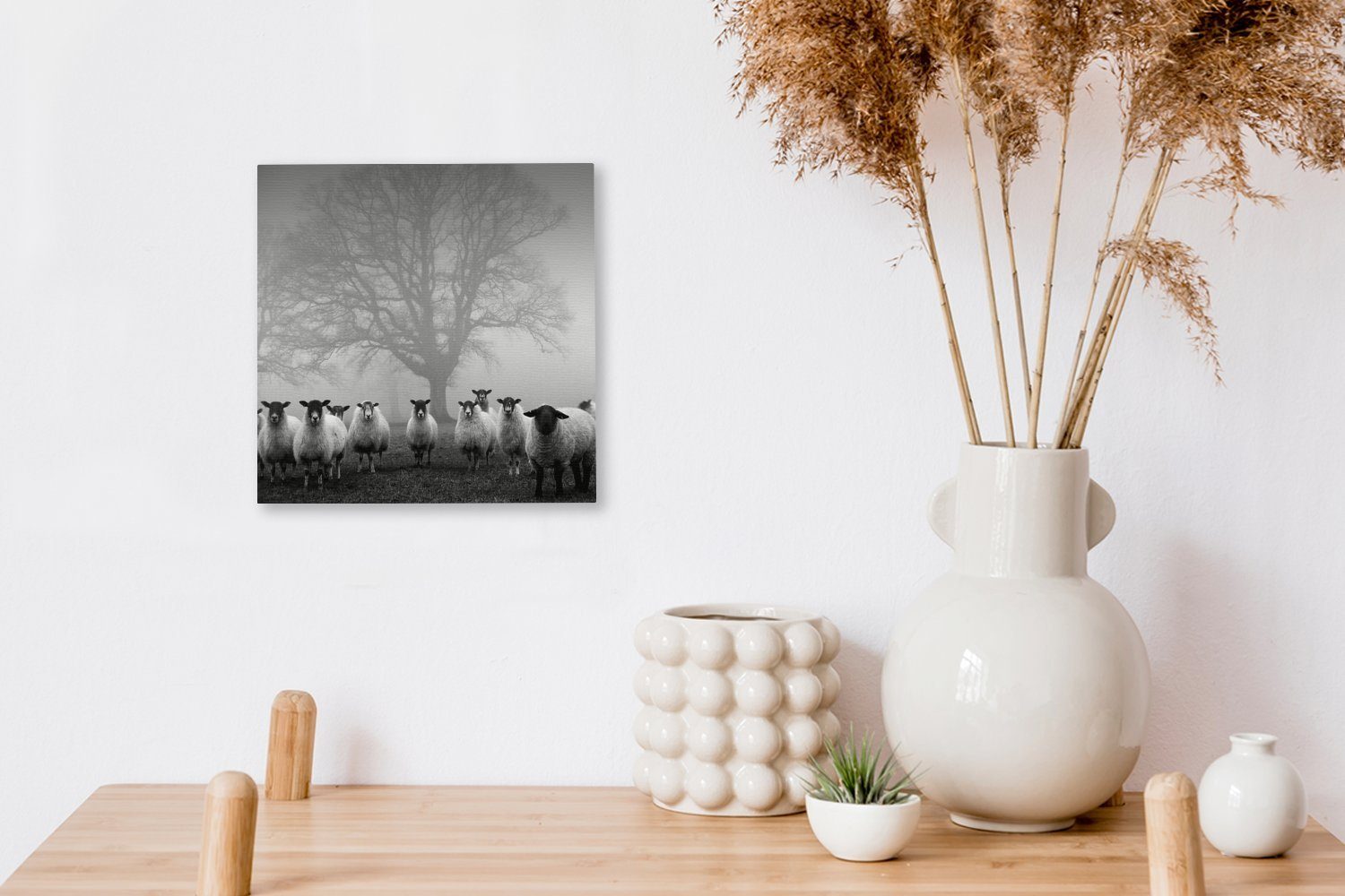 Schafherde Leinwandbild (1 Schlafzimmer und OneMillionCanvasses® weiß, St), Wohnzimmer Nebel schwarz - Leinwand Bilder im für