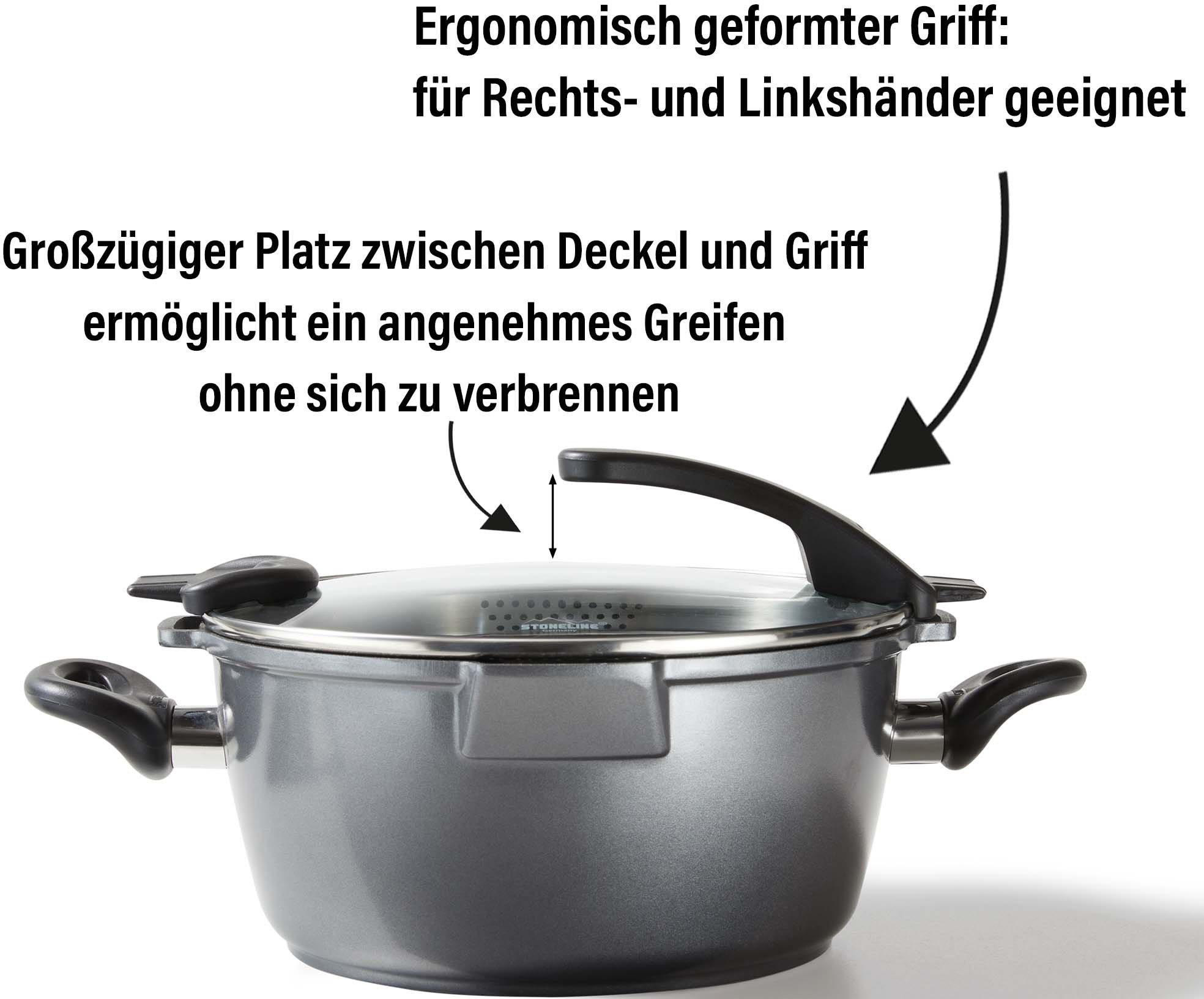 STONELINE Topf-Set Future, Aluminiumguss (Set, 8-tlg., Kochtopf 20/24, Stieltopf 18 cm, Schmorpfanne 20/24 cm), Induktion