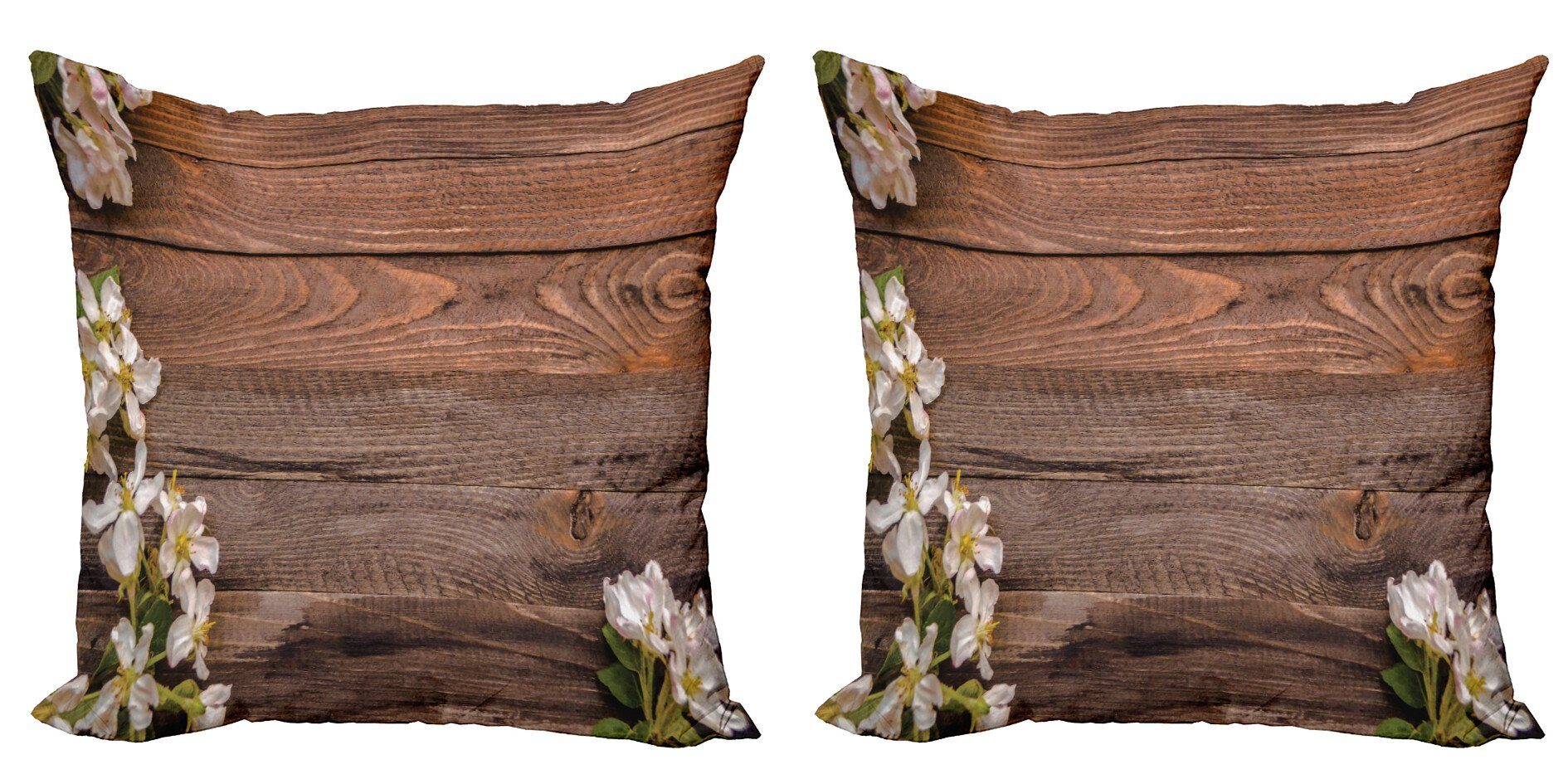 Kissenbezüge Weiße (2 rustikales Blüten-Arrangement Digitaldruck, Abakuhaus Holz Stück), Doppelseitiger Accent Modern