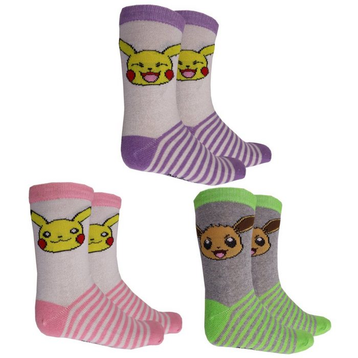 POKÉMON Langsocken Pokemon Pikachu Mädchen Kinder Socken 3er-Pack Gr. 23 bis 34