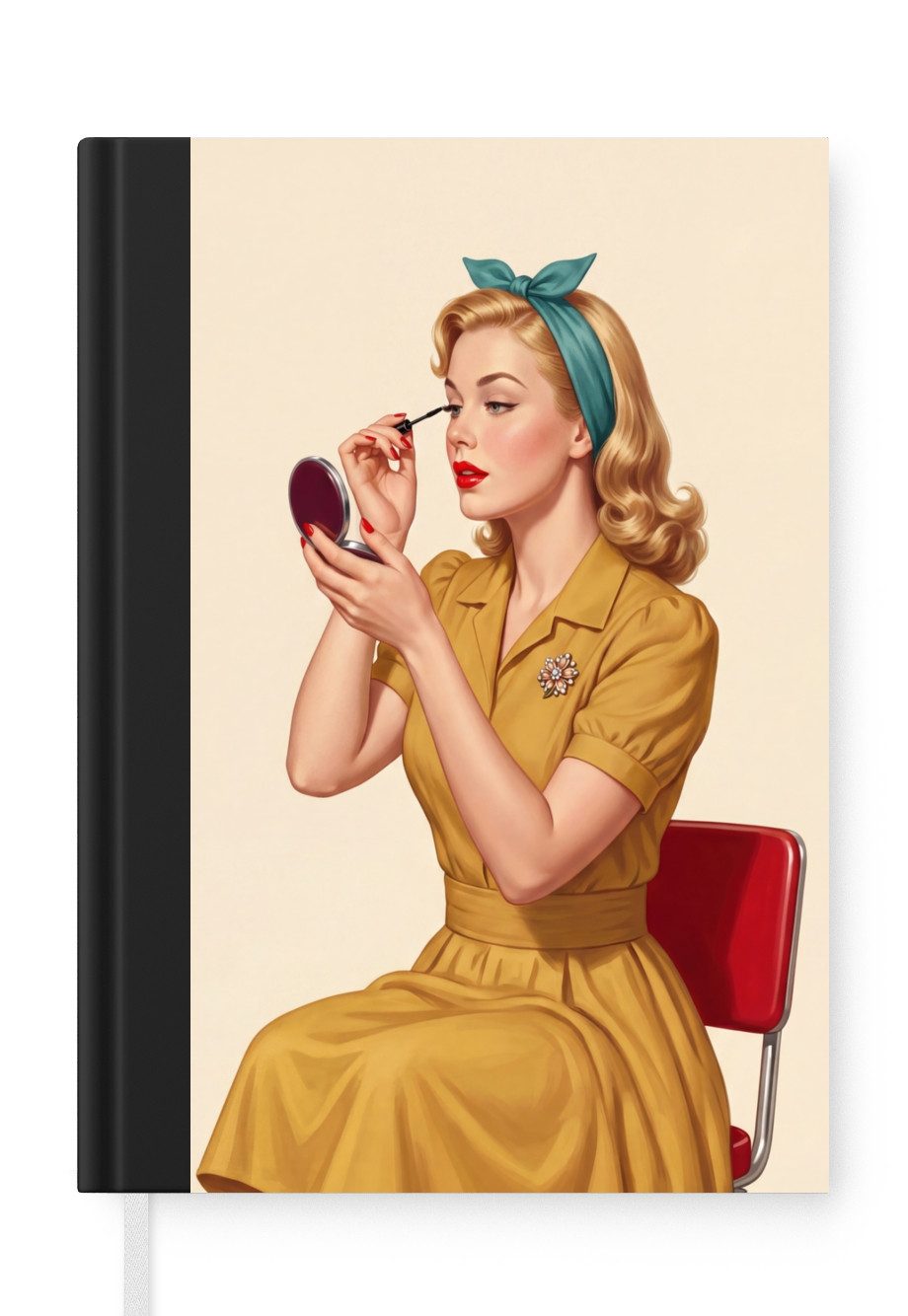 MuchoWow Notizbuch Illustration - Wimperntusche - Frau - Gelb, Notebook, Notizblock a5, Tagebuch, Journal Liniert