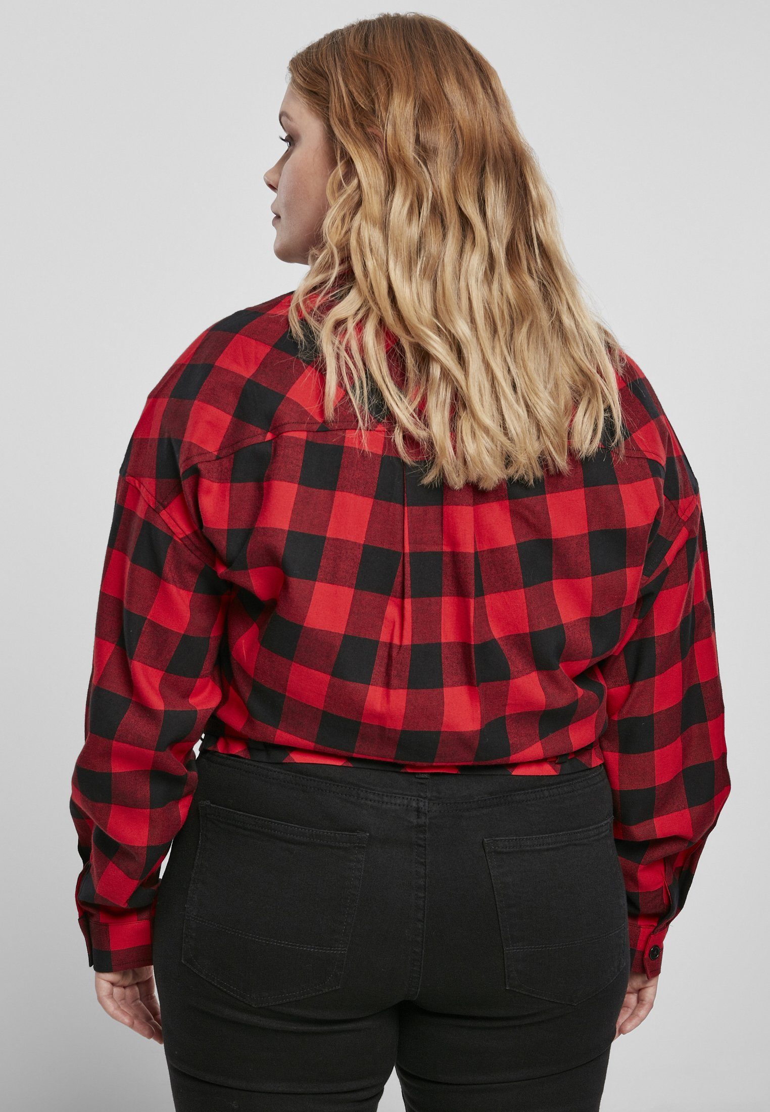 CLASSICS black-red Langarmhemd Ladies Damen URBAN Shirt Oversized Short Check (1-tlg)