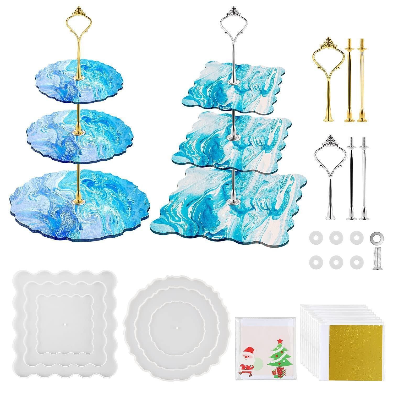 LuxusKollektion Tortenständer Kuchenteller 3-stöckig Set mit Halterung, Kunststoff