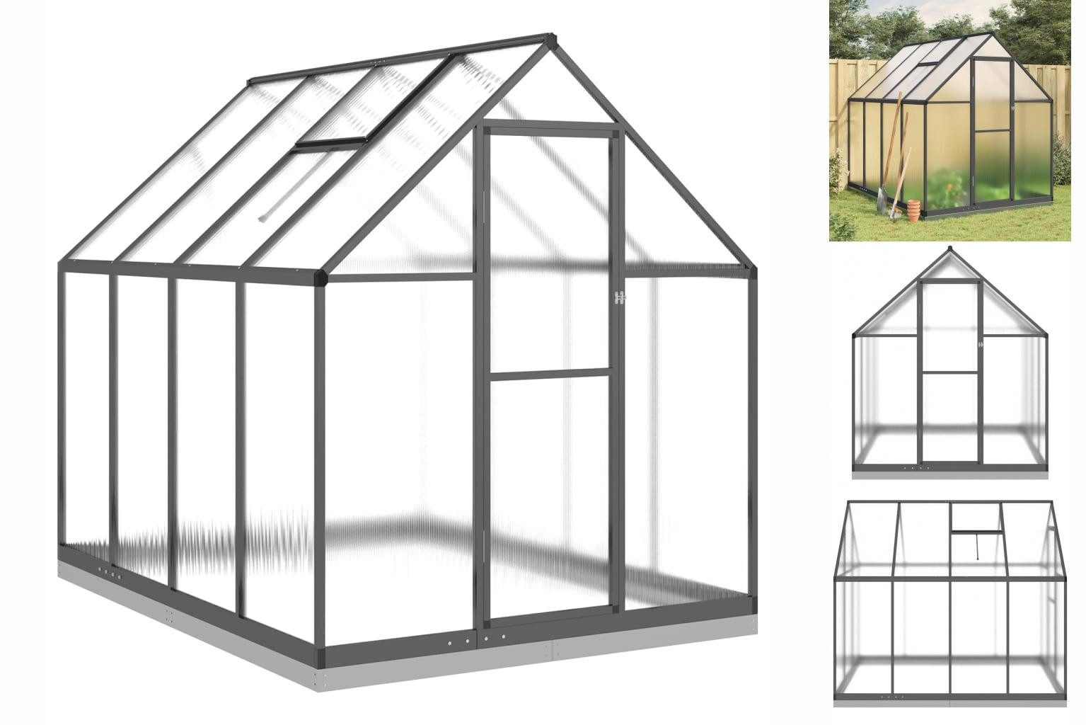 vidaXL Gewächshaus Gewächshaus mit Fundamentrahmen Anthrazit 224x169x202 cm Alu schwarz | Rabatt: 24%